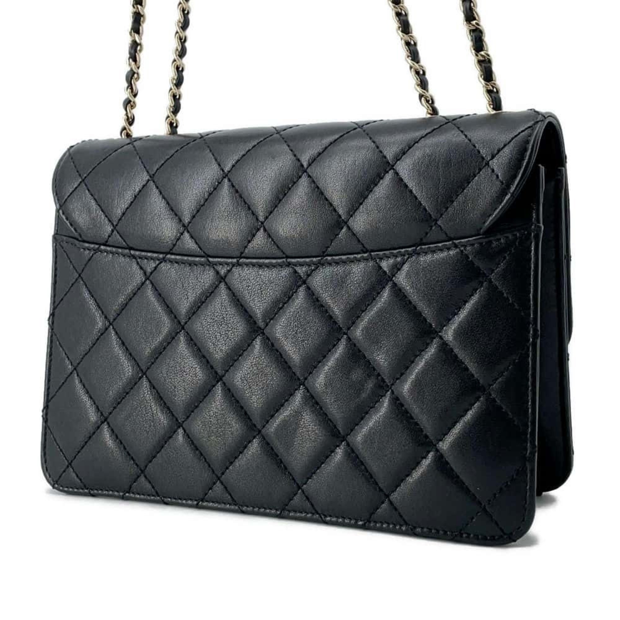 Chanel Chain Shoulder Bag Beauty Lock Flap Coco Mark Leather CHANEL Black