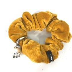 MIU Miu Crystal Faux Pearl Rhinestone Hair Tie Scrunchie Velvet Women's Yellow