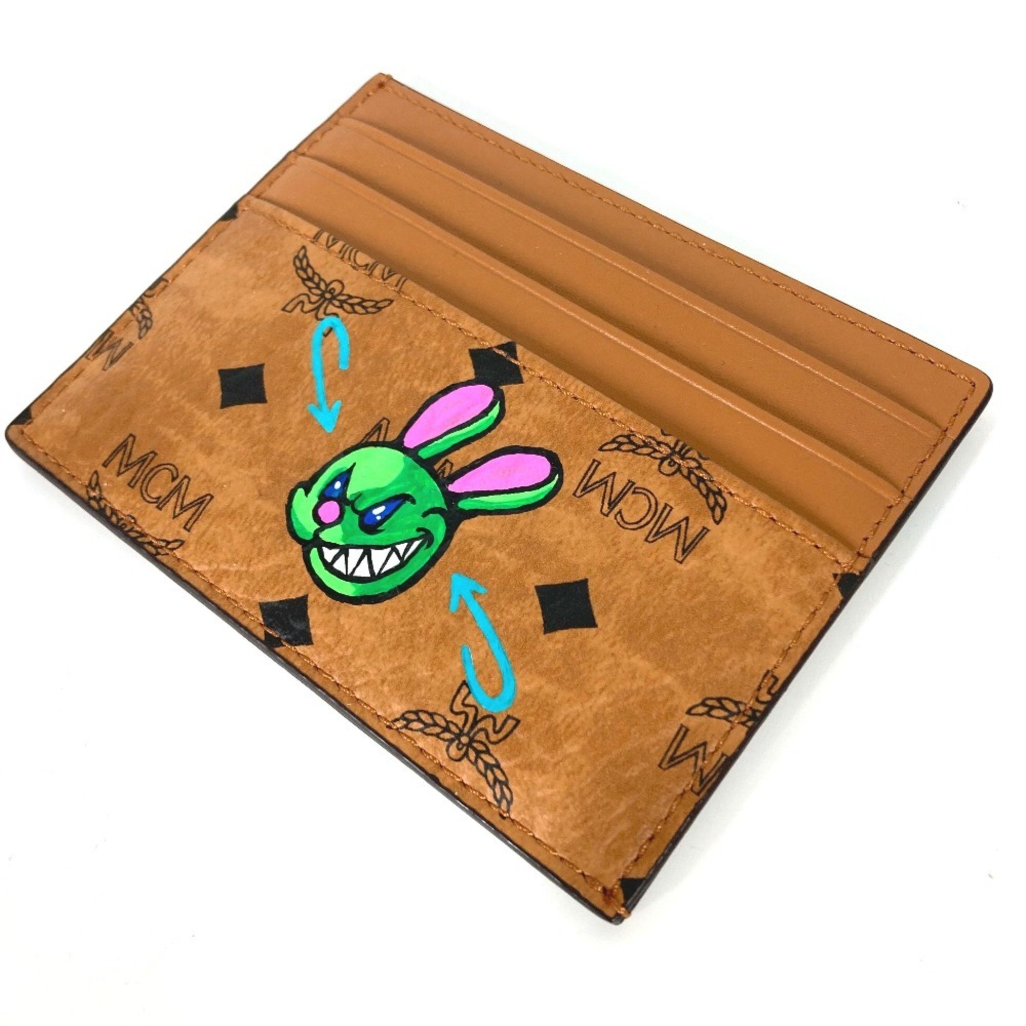 MCM Business Card Holder Pass Case Visetos Rabbit SAMBYPEN Collaboration Sambypen Holder/Card Leather Brown Men's