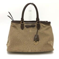 PRADA 1BA579 Jacquard Handbag Bag Leather Canvas Women's Beige