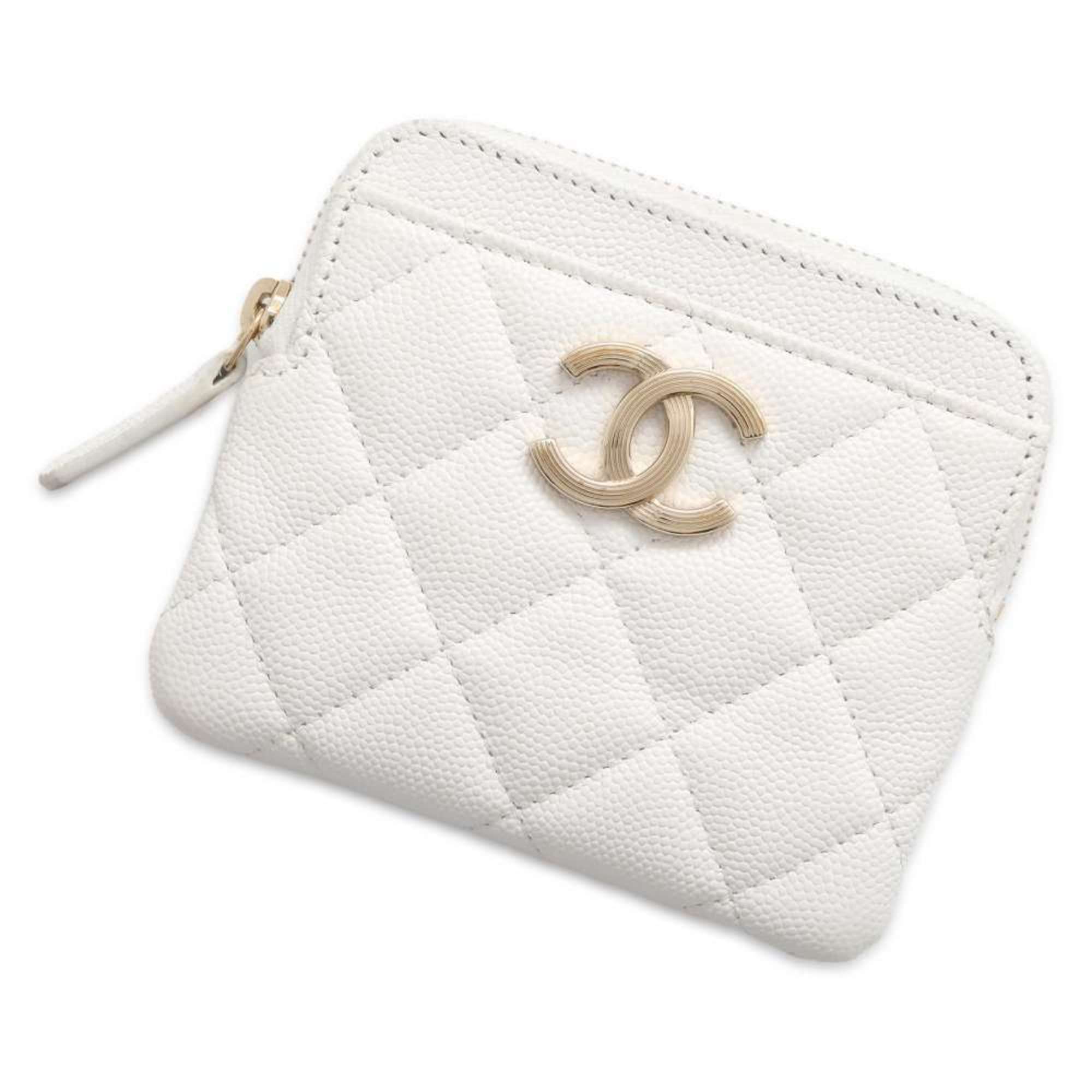 Chanel Wallet/Coin Case Matelasse Coco Mark Caviar Skin AP2061 CHANEL Wallet Business Card Case/Card Coin Purse White