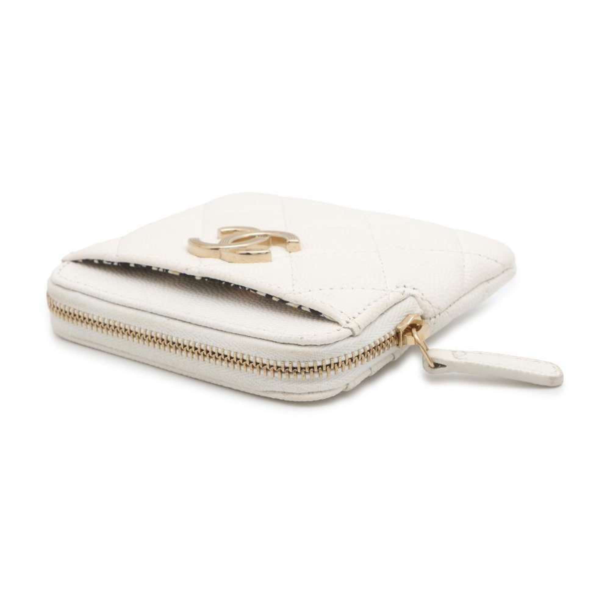 Chanel Wallet/Coin Case Matelasse Coco Mark Caviar Skin AP2061 CHANEL Wallet Business Card Case/Card Coin Purse White