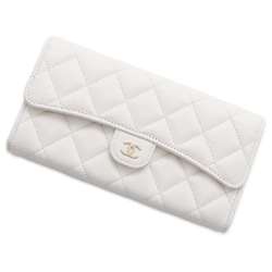 Chanel Long Wallet Classic Flap Matelasse Coco Mark Caviar Skin AP0241 CHANEL White