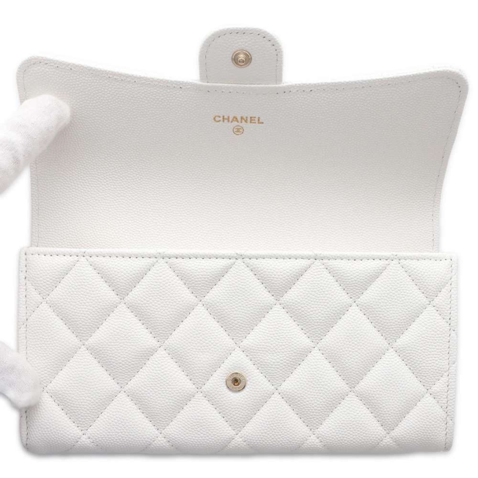 Chanel Long Wallet Classic Flap Matelasse Coco Mark Caviar Skin AP0241 CHANEL White