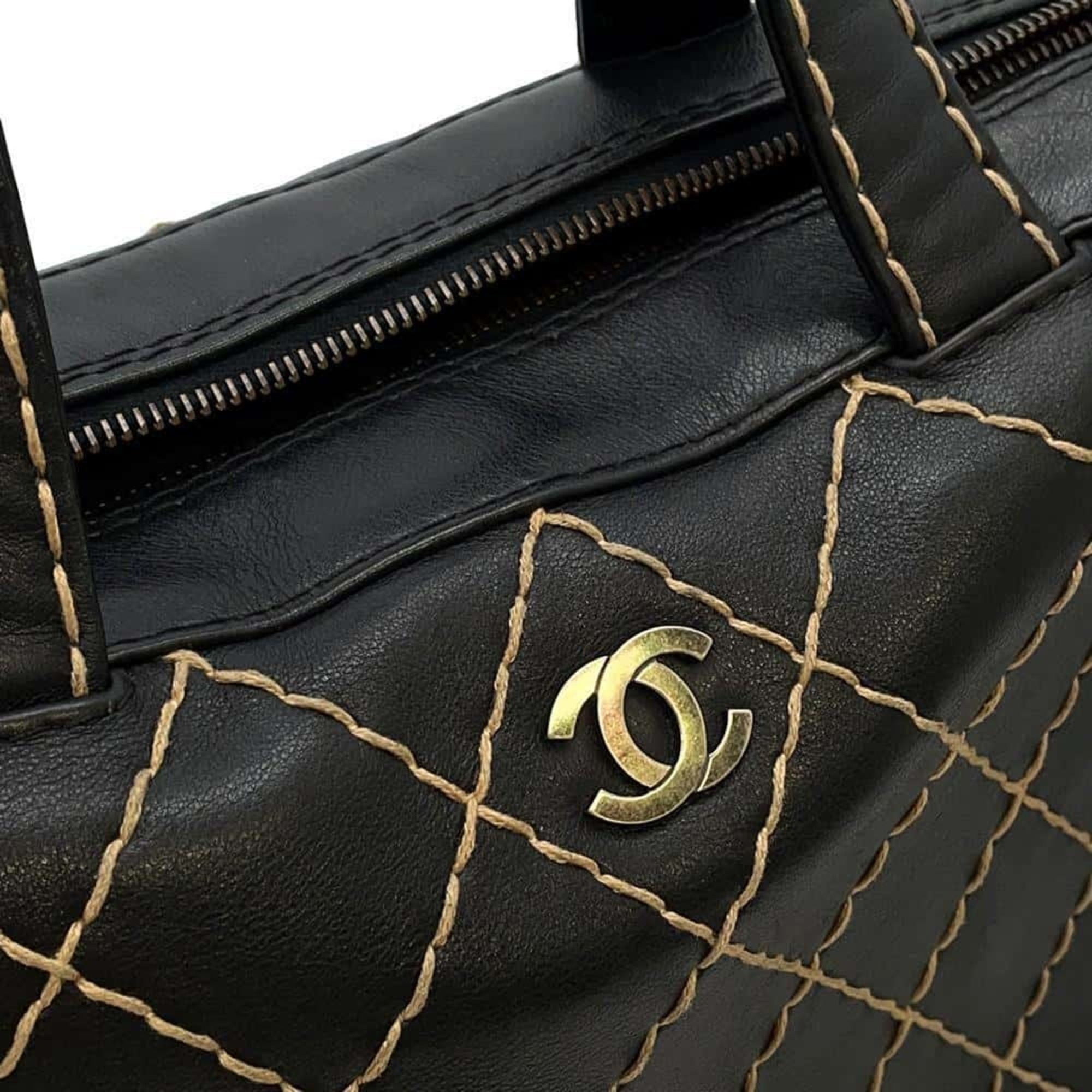 CHANEL Handbag Wild Stitch Coco Mark Leather A14692 Bag Black