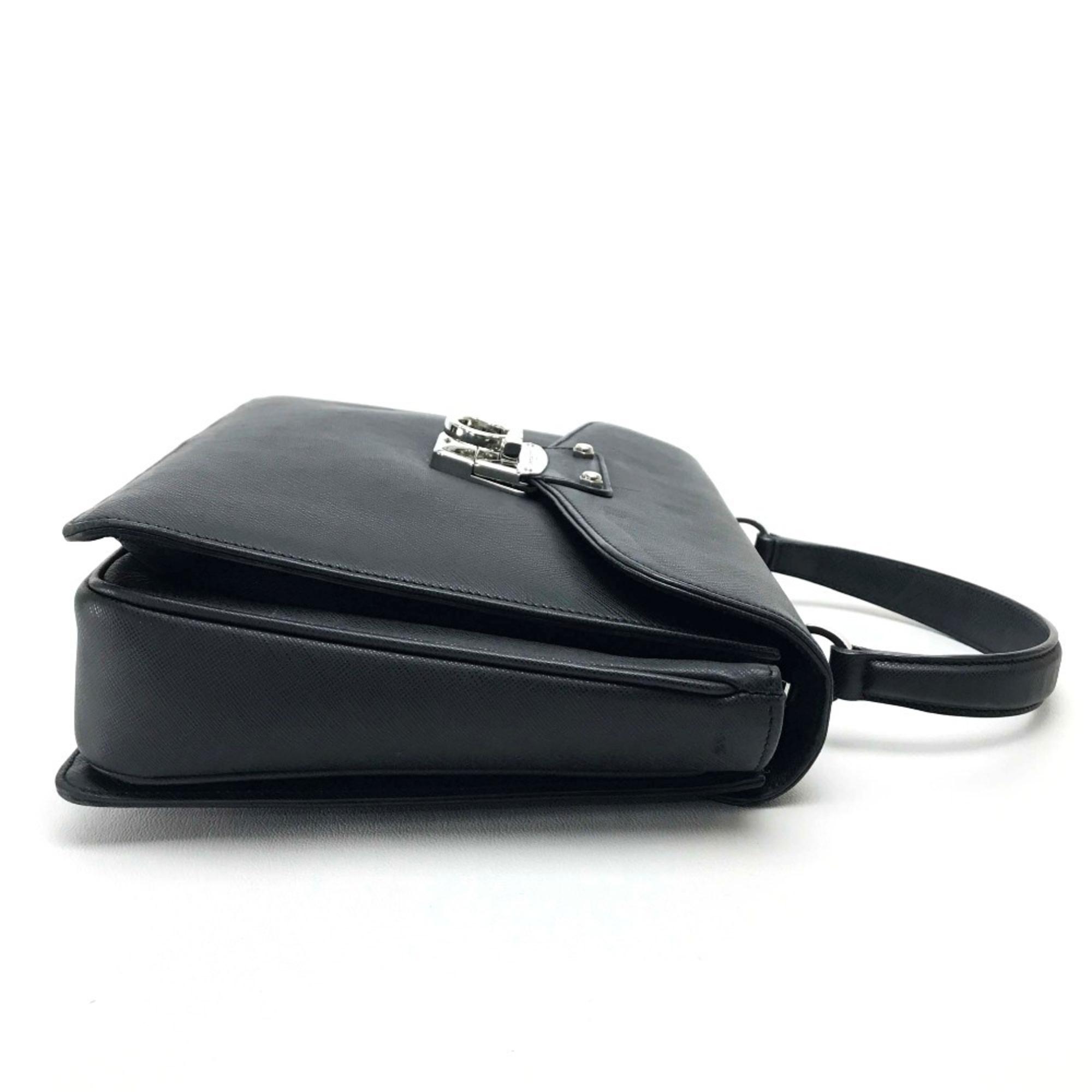 Salvatore Ferragamo Gancini Shoulder Bag Handbag Leather Women's Black