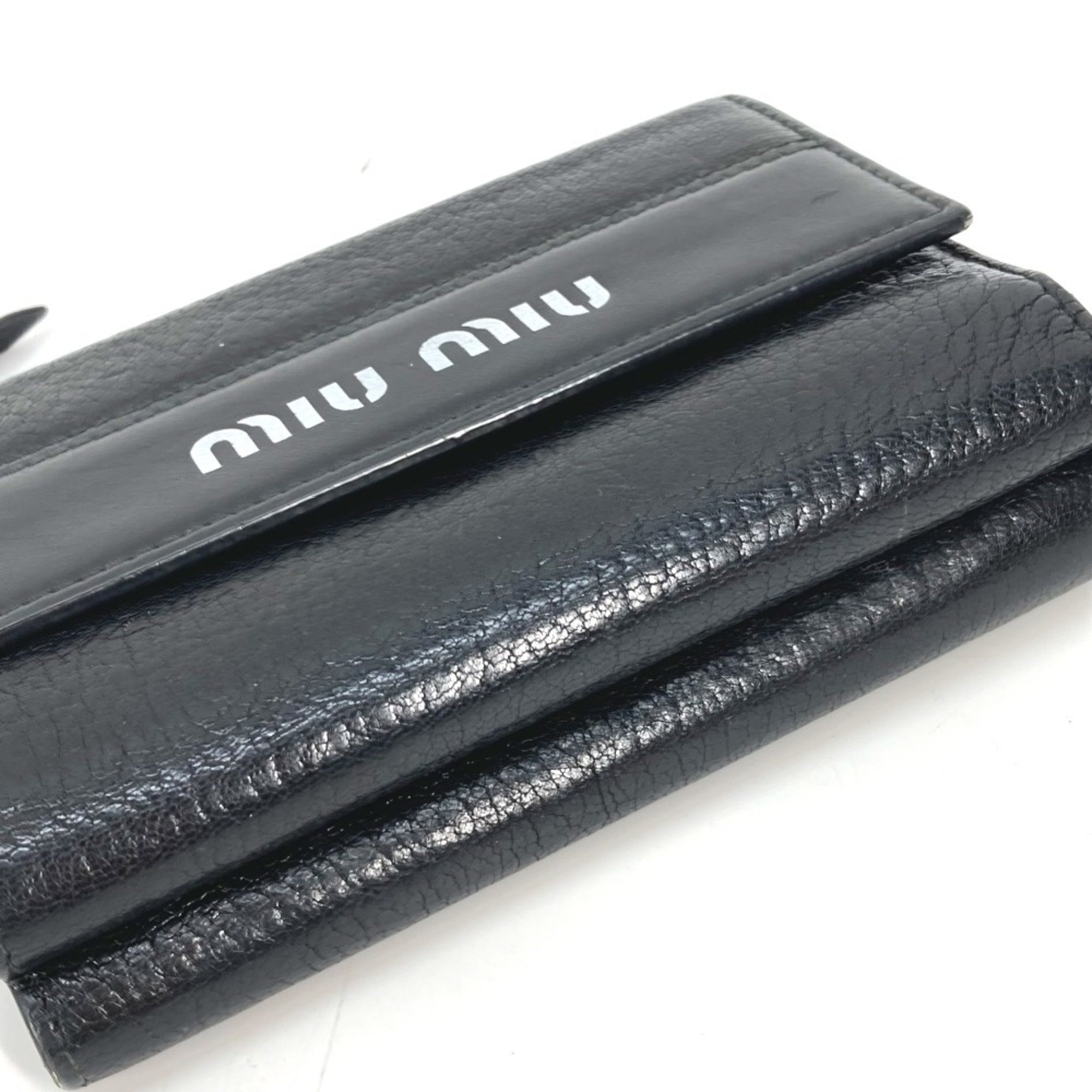 Miu Miu MIU 5ML014 Bicolor Compact Wallet Tri-fold Leather Women's Black