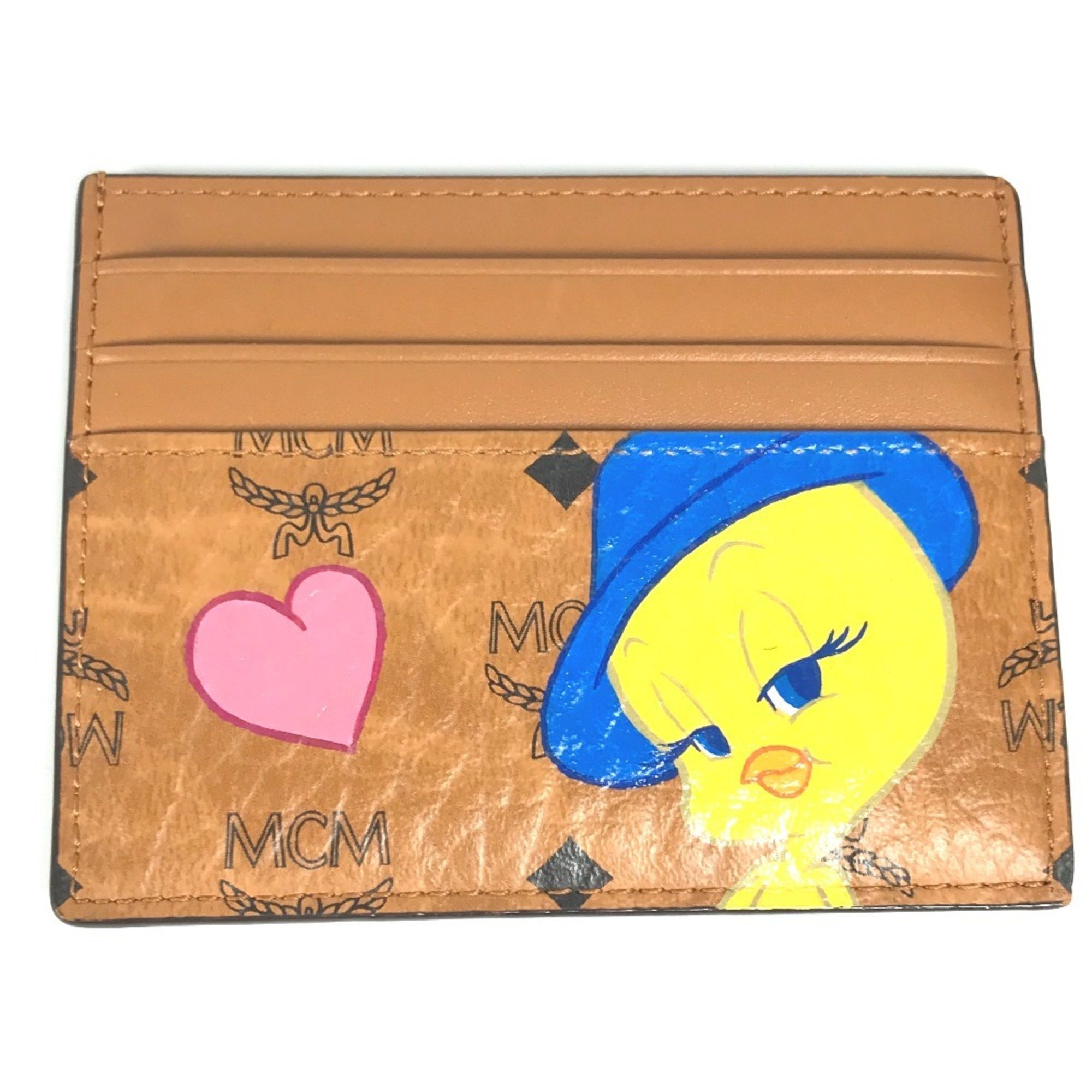 MCM Business Card Holder Pass Case Looney Tunes Collaboration Tweety Visetos Holder/Card Leather Women's Brown