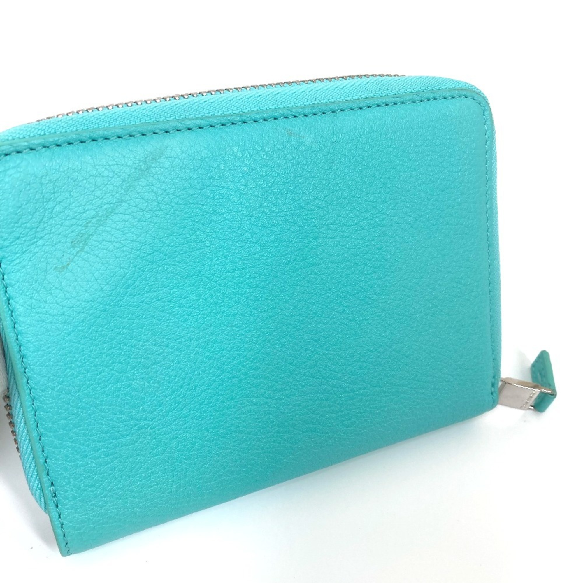 TIFFANY&Co. Tiffany business card holder, pass case, billfold, bi-fold, pouch, multi-case, leather, women's, blue, blue