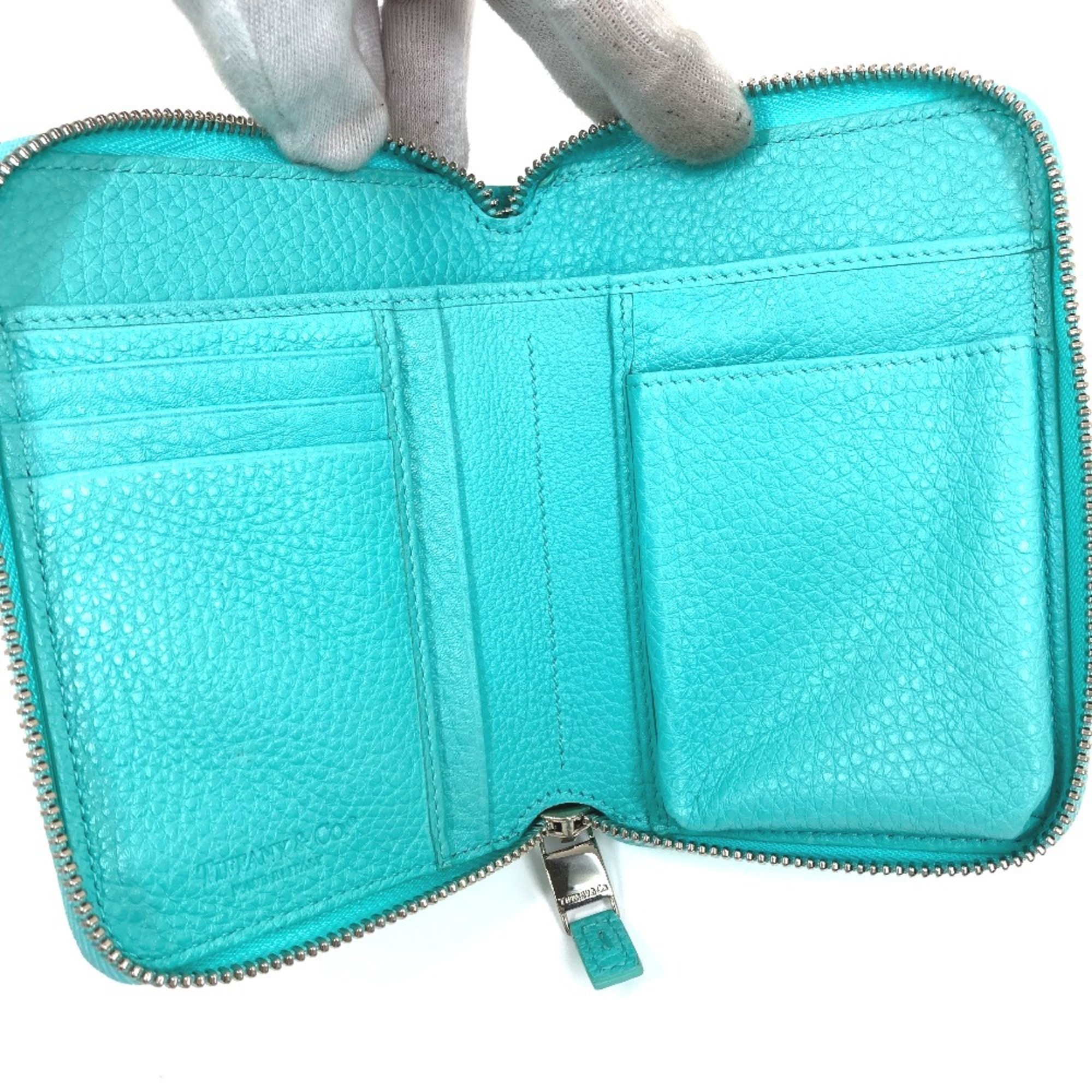 TIFFANY&Co. Tiffany business card holder, pass case, billfold, bi-fold, pouch, multi-case, leather, women's, blue, blue