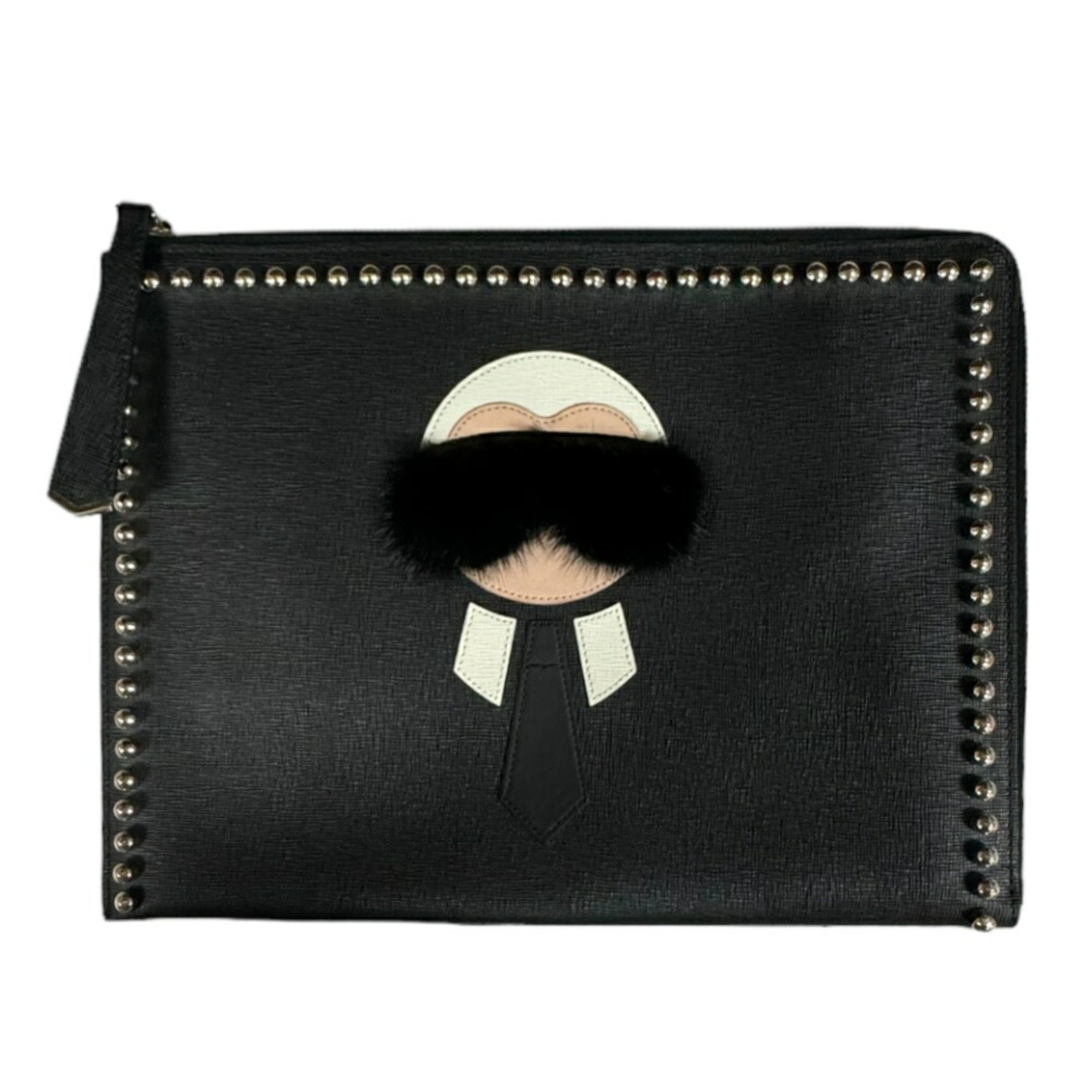 FENDI Carlito Clutch Bag Leather 8M0370 Black Women's