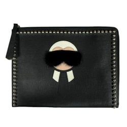 FENDI Carlito Clutch Bag Leather 8M0370 Black Women's