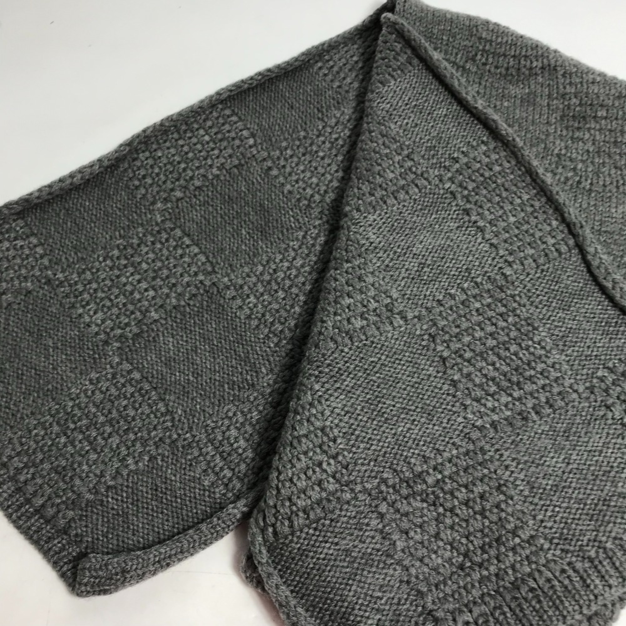 LOUIS VUITTON Louis Vuitton Leather Patch Damier Scarf Wool Men's Grey