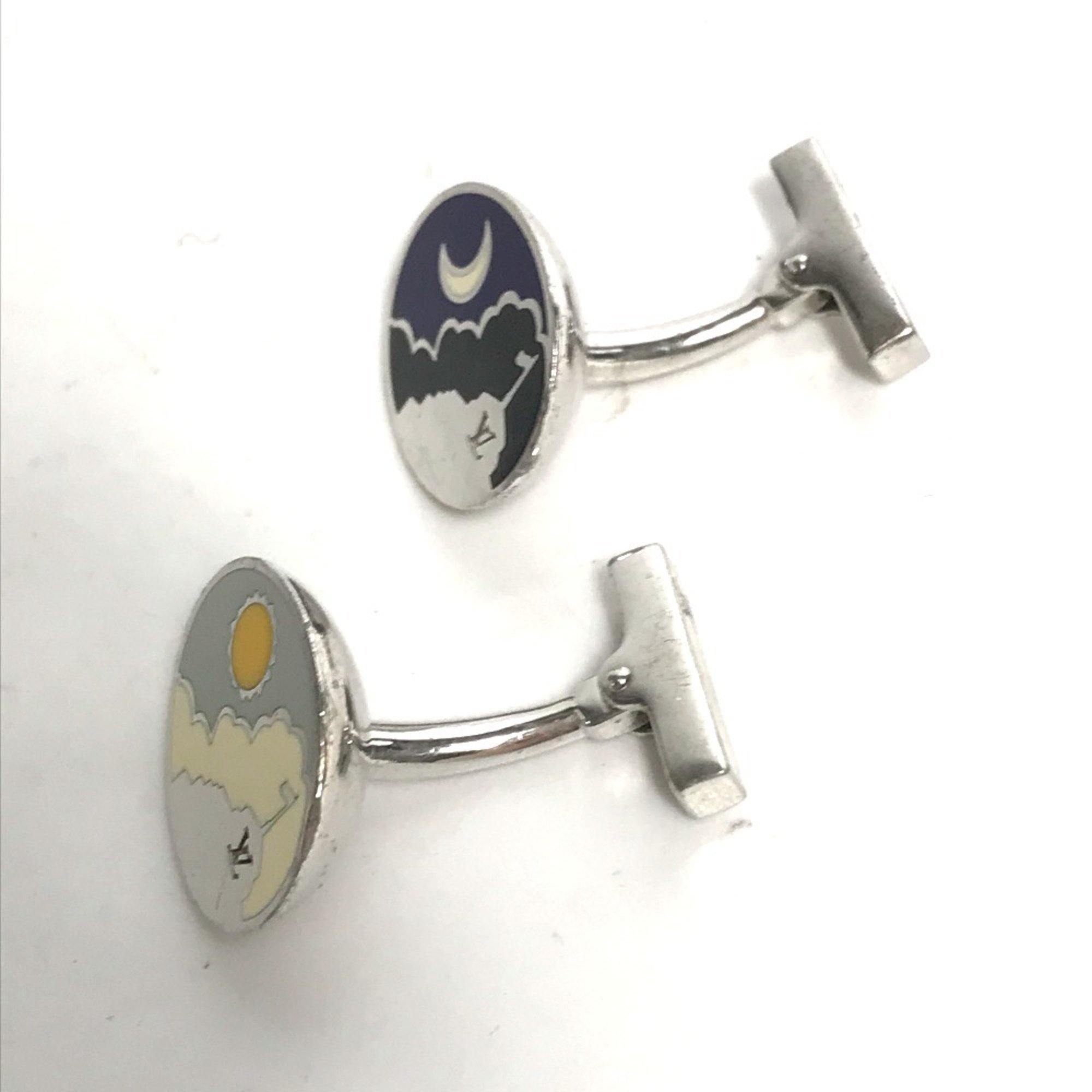 LOUIS VUITTON Moon Sun Button de Manchette Cufflinks Damier SV925 Men's Silver