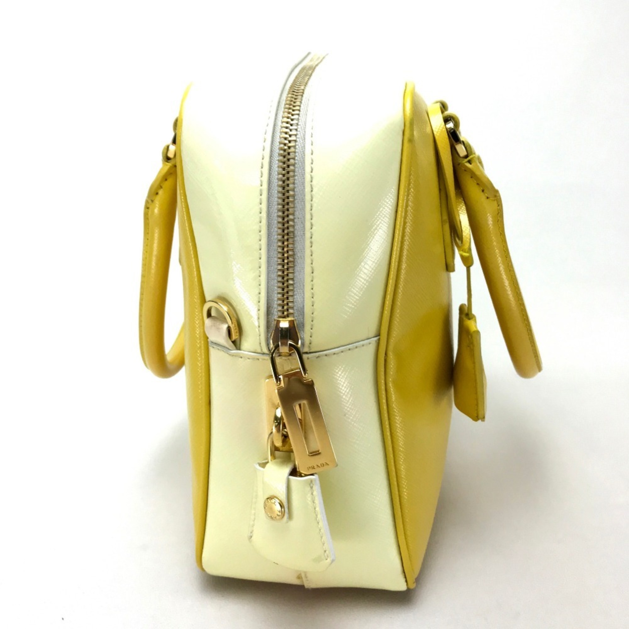 PRADA BL0864 Bicolor Saffiano Bernice Handbag Leather Women's Yellow