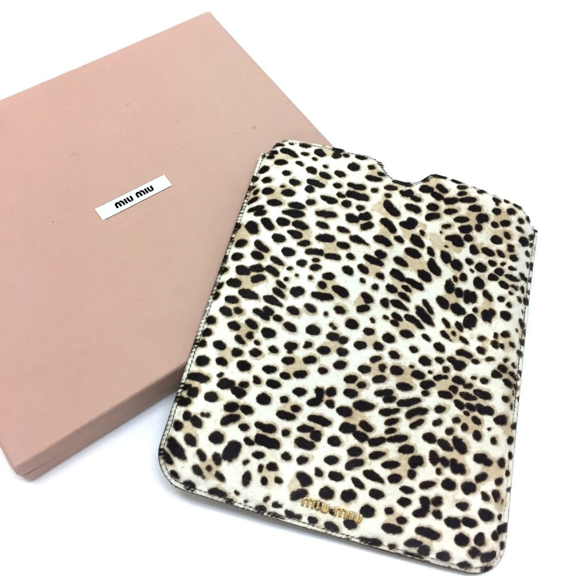 Miu Miu MIU 5ARE43 Tablet Leopard iPad Case Pony BIANCO Beige Men's Women's