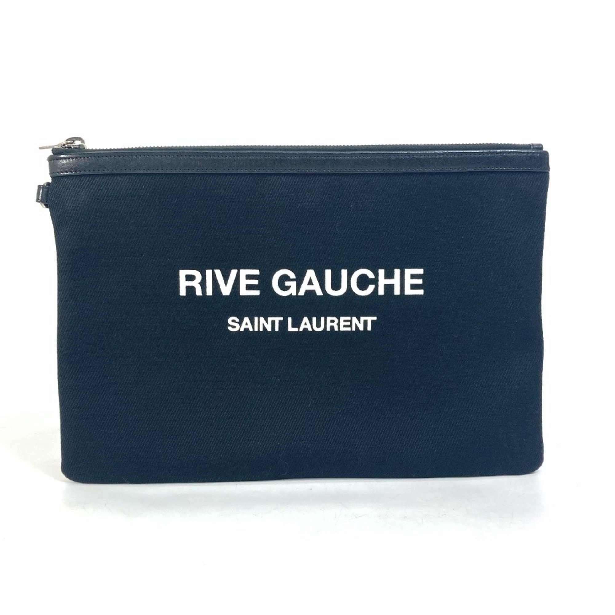 SAINT LAURENT Saint Laurent Paris 581369 RIVE GAUCHE Pouch Bicolor Clutch Bag Canvas Leather Men's Black