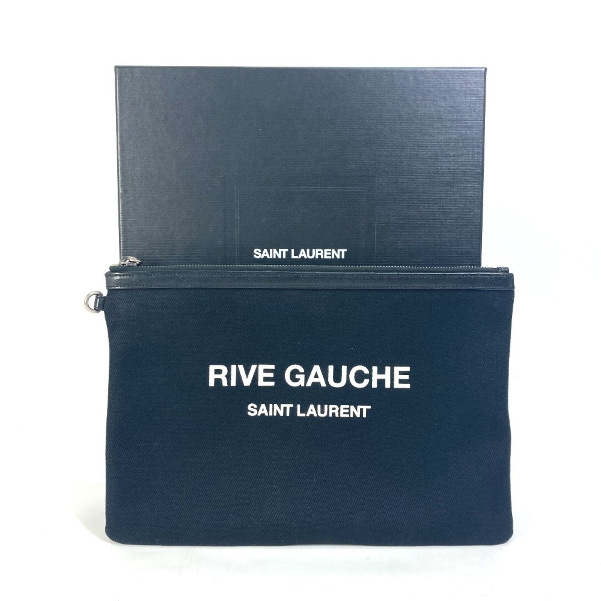 SAINT LAURENT Saint Laurent Paris 581369 RIVE GAUCHE Pouch Bicolor Clutch Bag Canvas Leather Men's Black