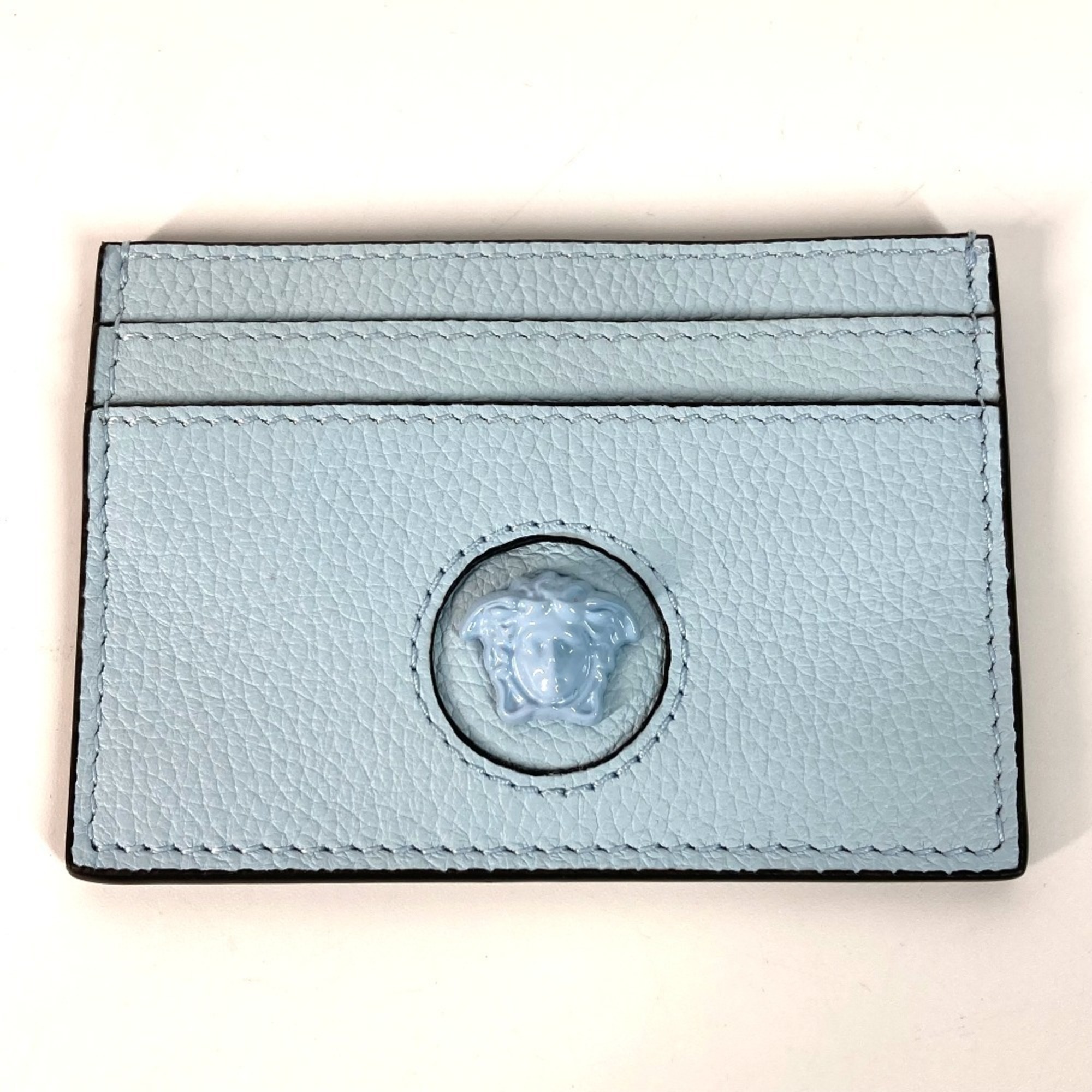 VERSACE Medusa Business Card Holder, Pass Case, Leather, Women's, Light Blue