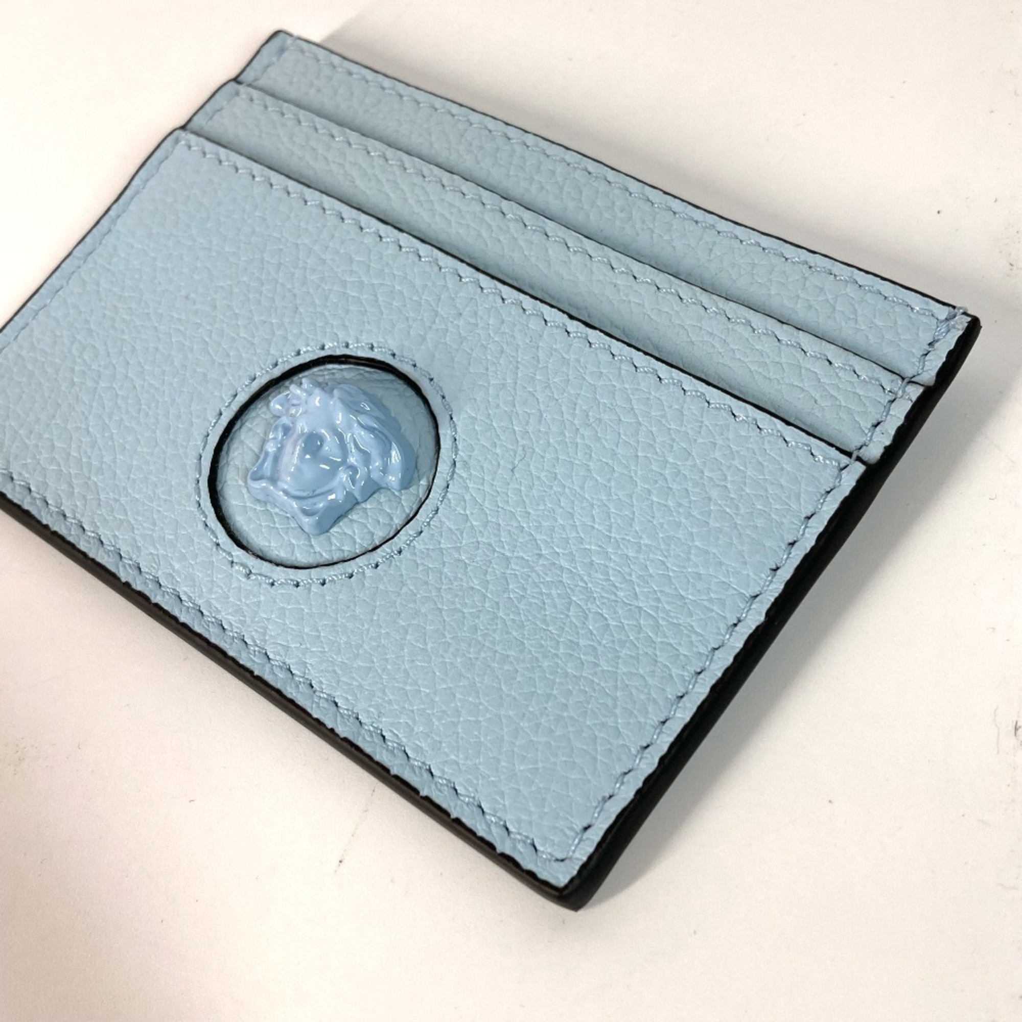 VERSACE Medusa Business Card Holder, Pass Case, Leather, Women's, Light Blue