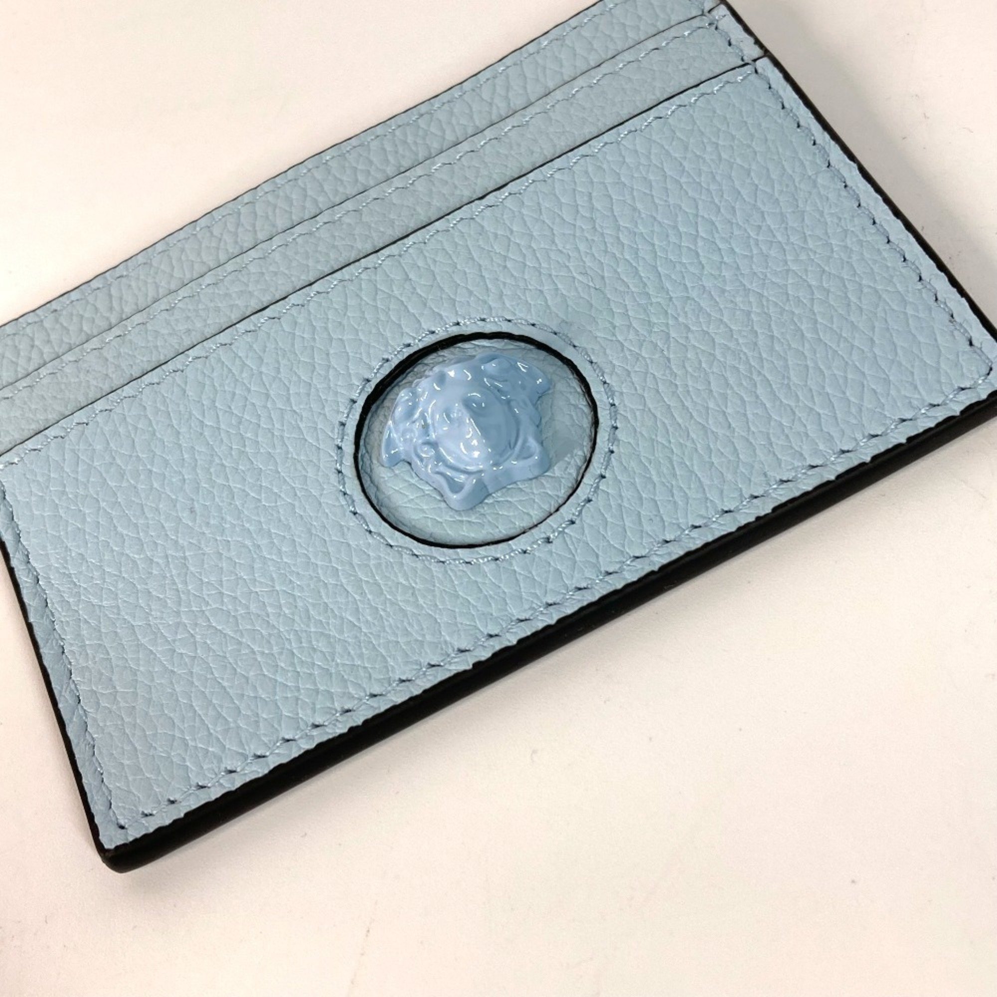 VERSACE Medusa Business Card Holder, Pass Case, Leather, Women's, Light Blue