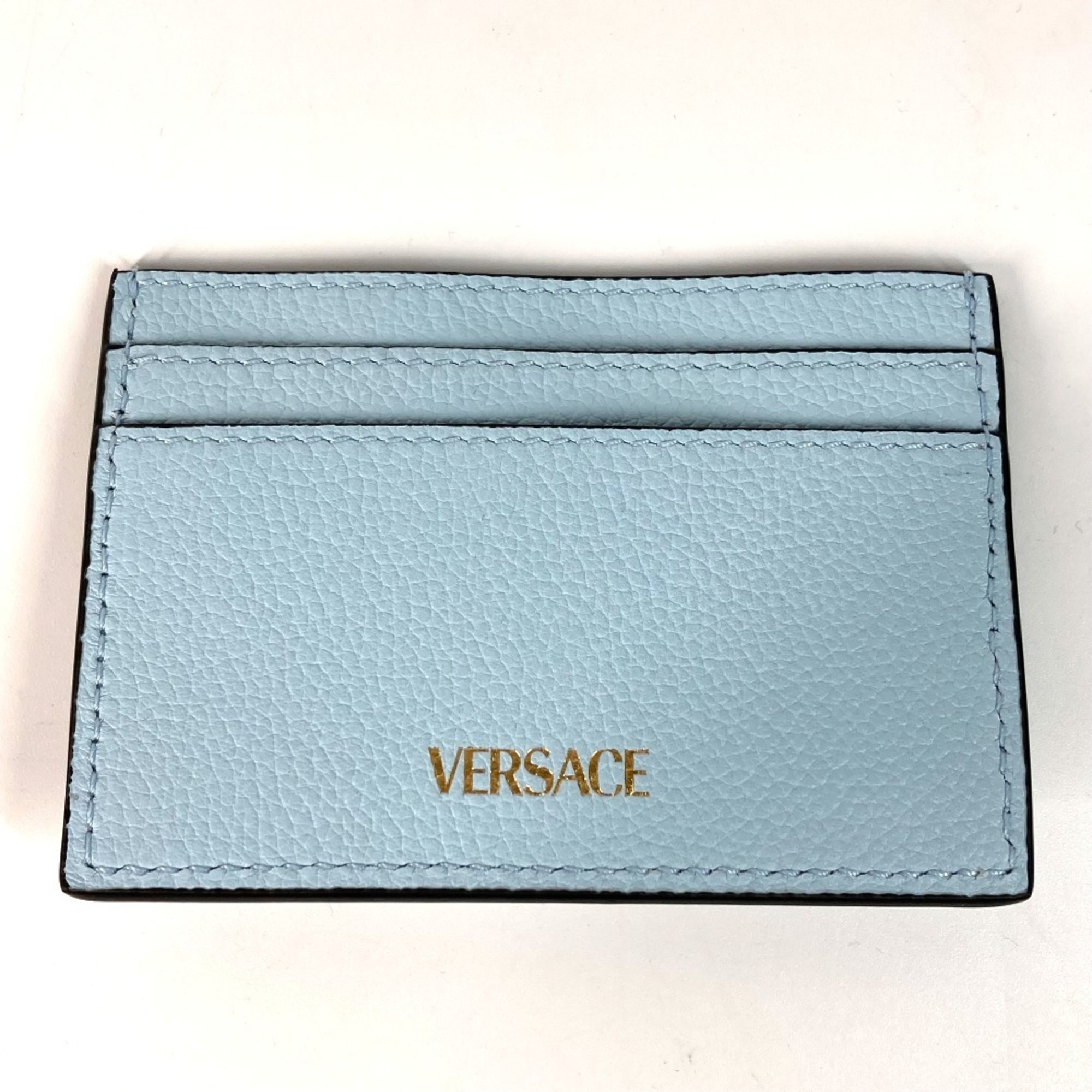 VERSACE Medusa Business Card Holder, Pass Case, Leather, Women's, Light Blue