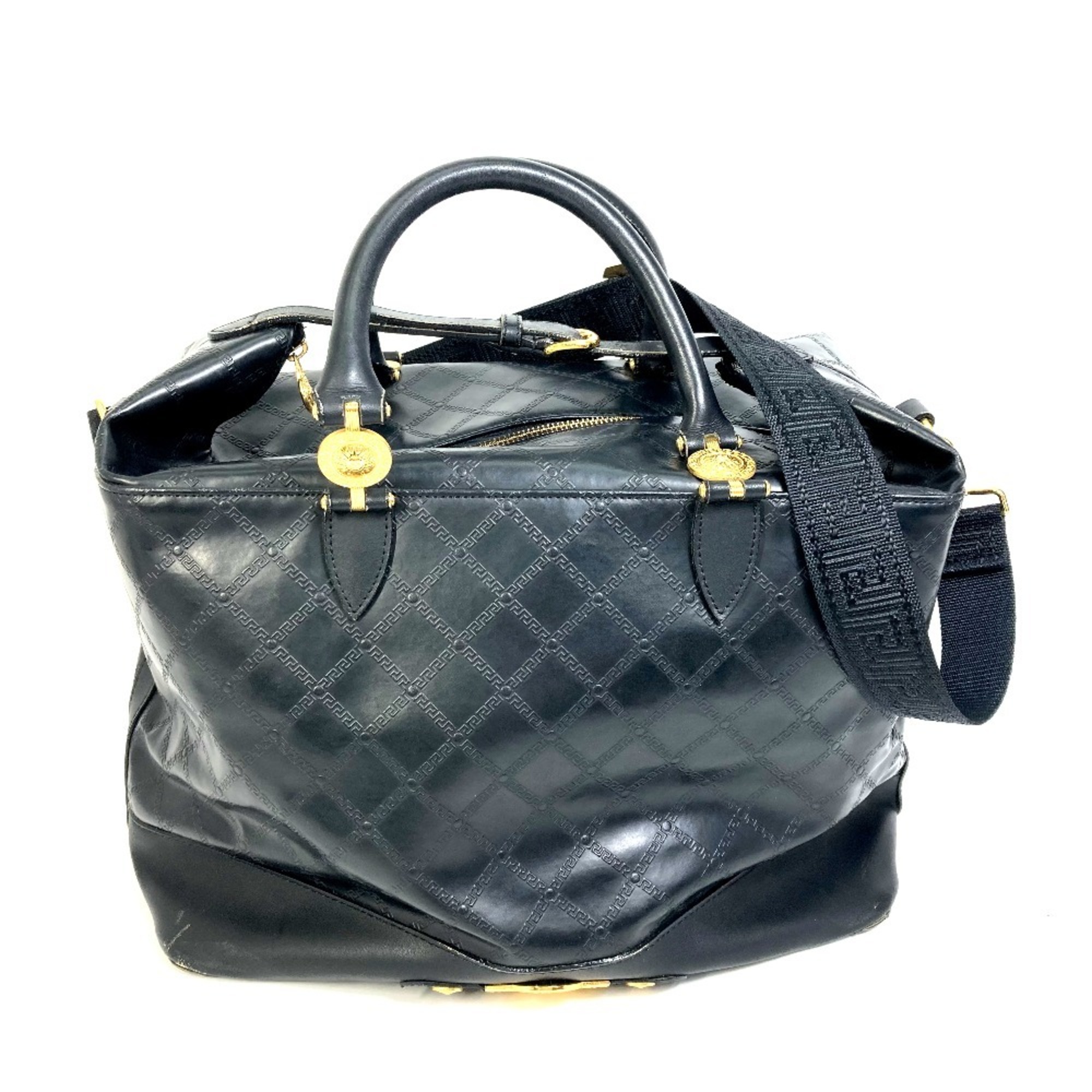 VERSACE Versace Weekend Bag Sunburst Quilted Boston Rubber Men's Women's Black