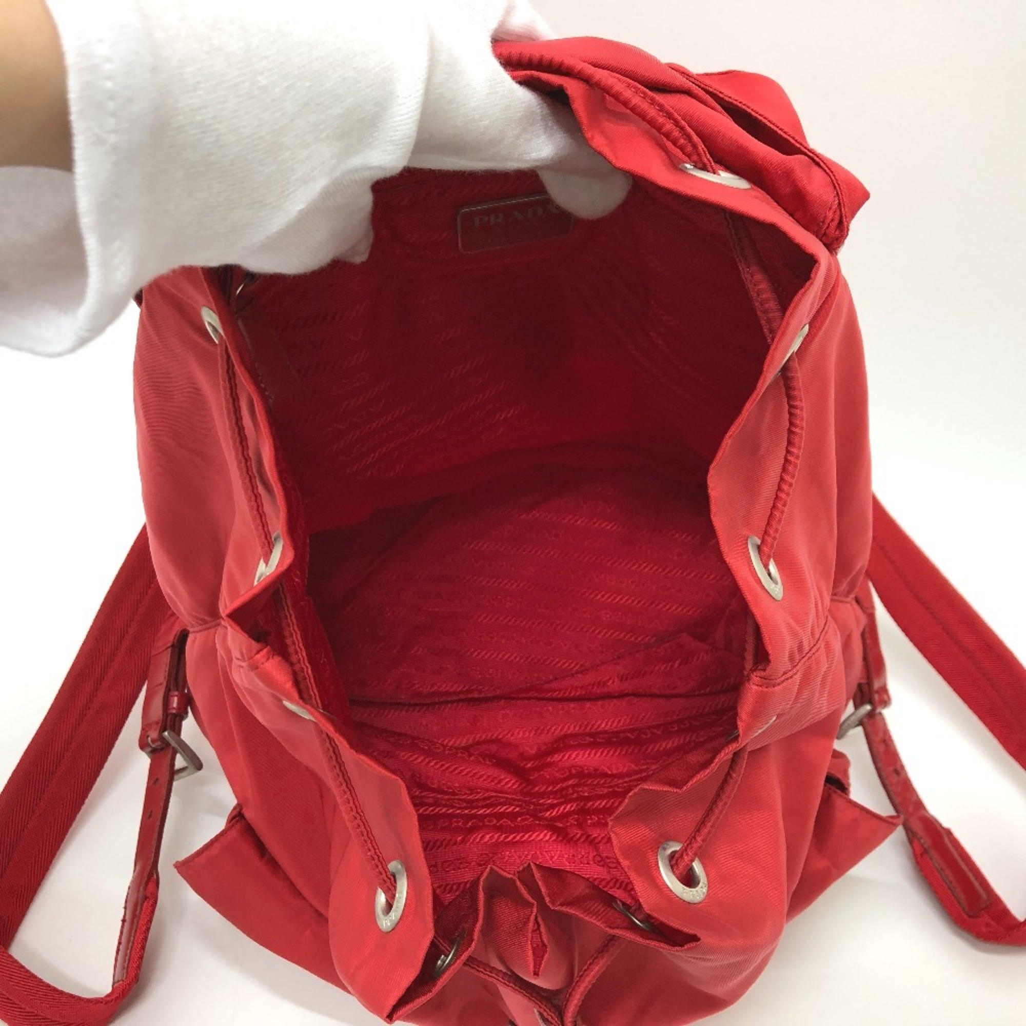 PRADA Prada Plate Double Pocket Backpack Nylon Women's Red