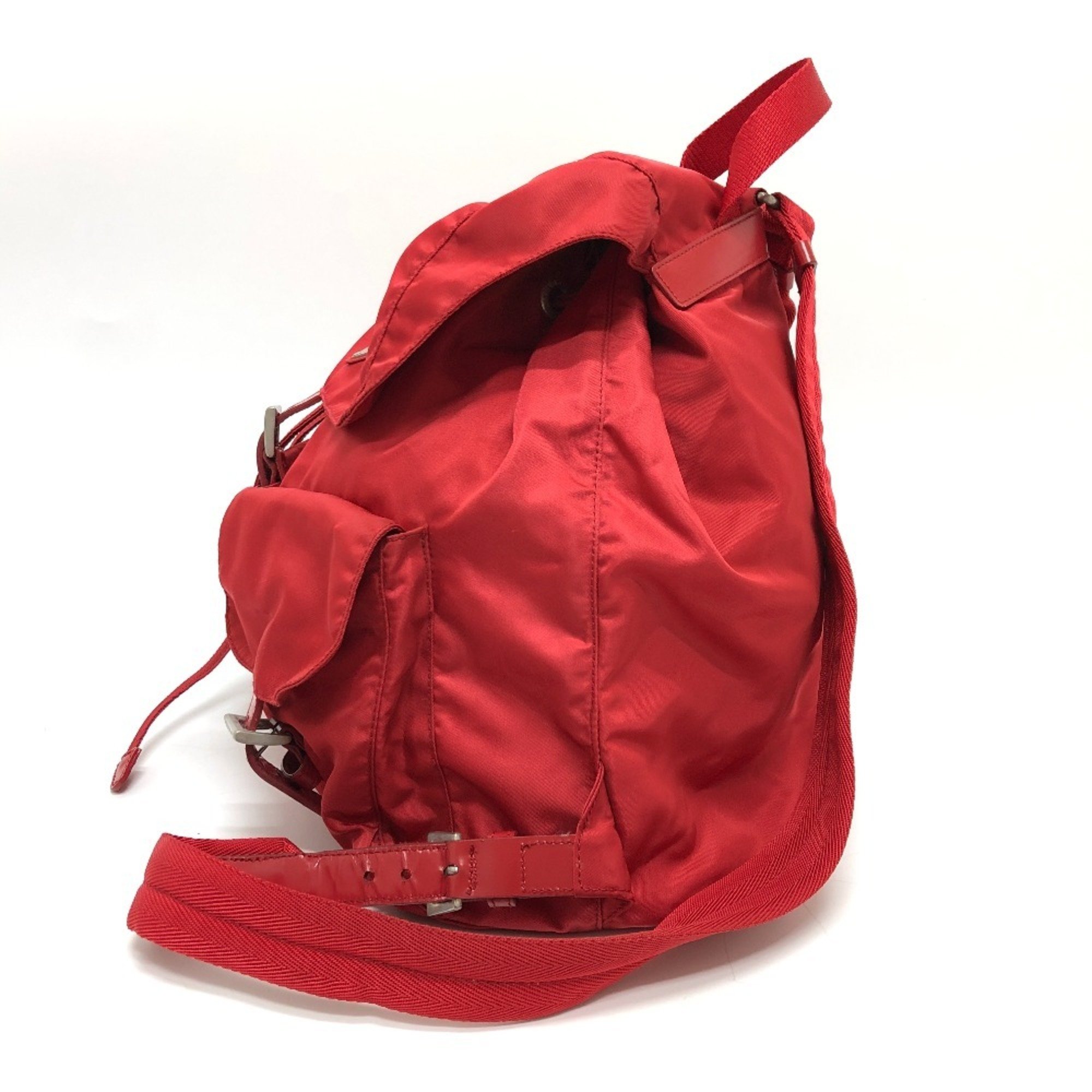 PRADA Prada Plate Double Pocket Backpack Nylon Women's Red