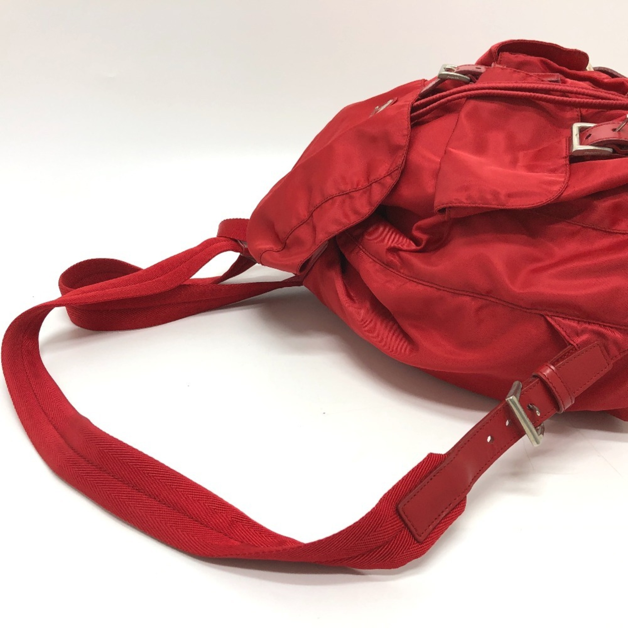 PRADA Prada Plate Double Pocket Backpack Nylon Women's Red