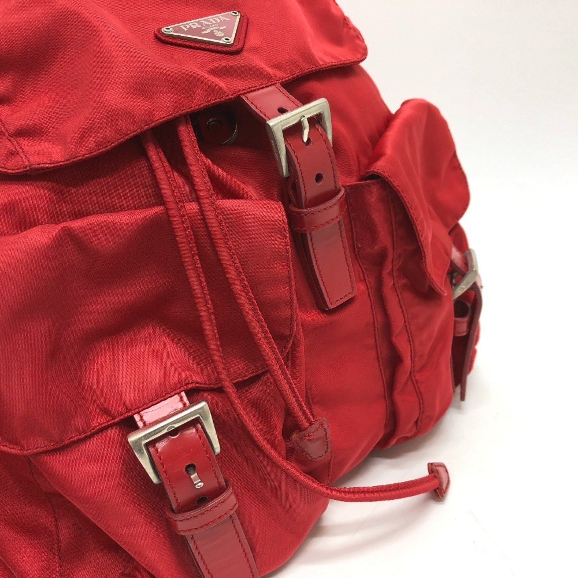 PRADA Prada Plate Double Pocket Backpack Nylon Women's Red