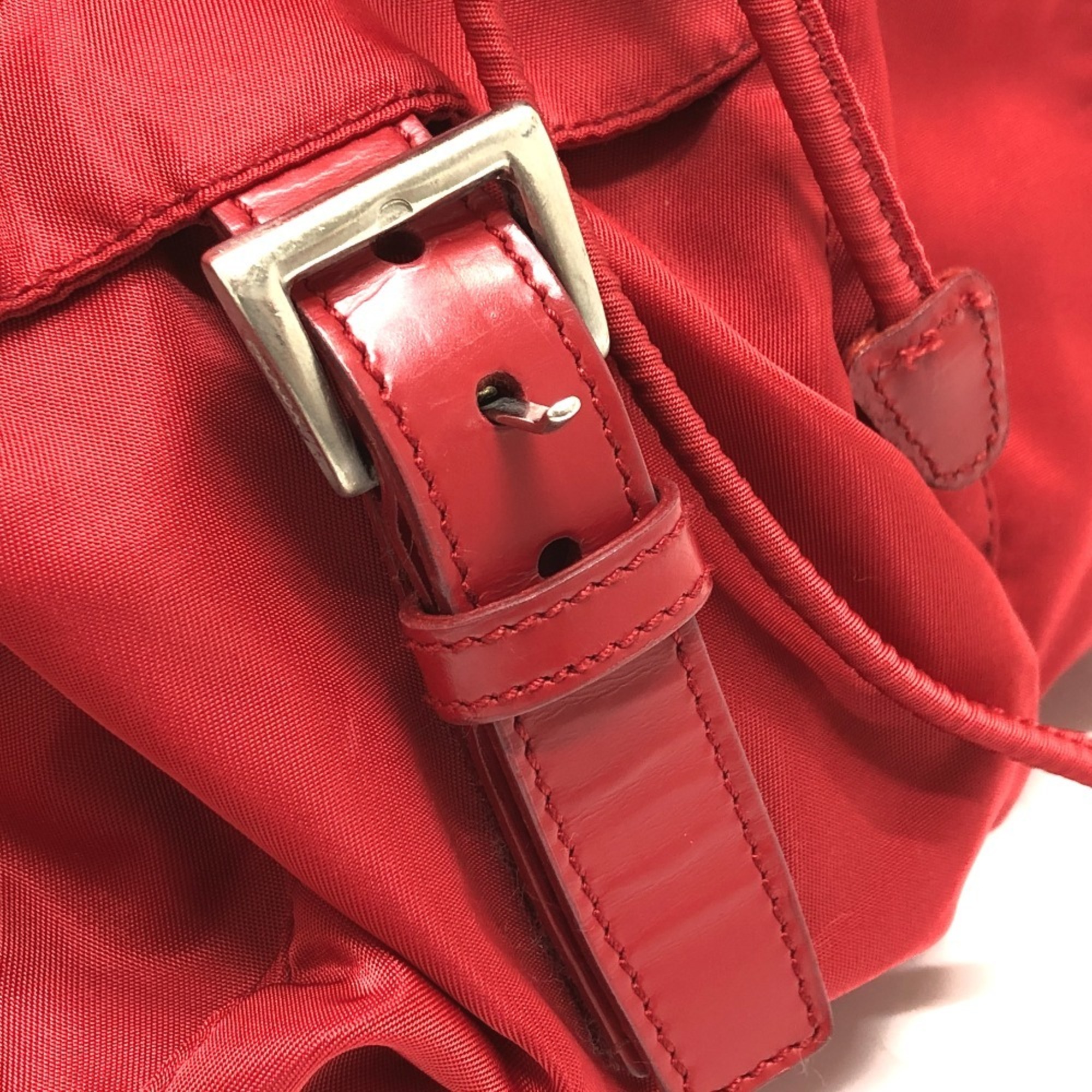 PRADA Prada Plate Double Pocket Backpack Nylon Women's Red