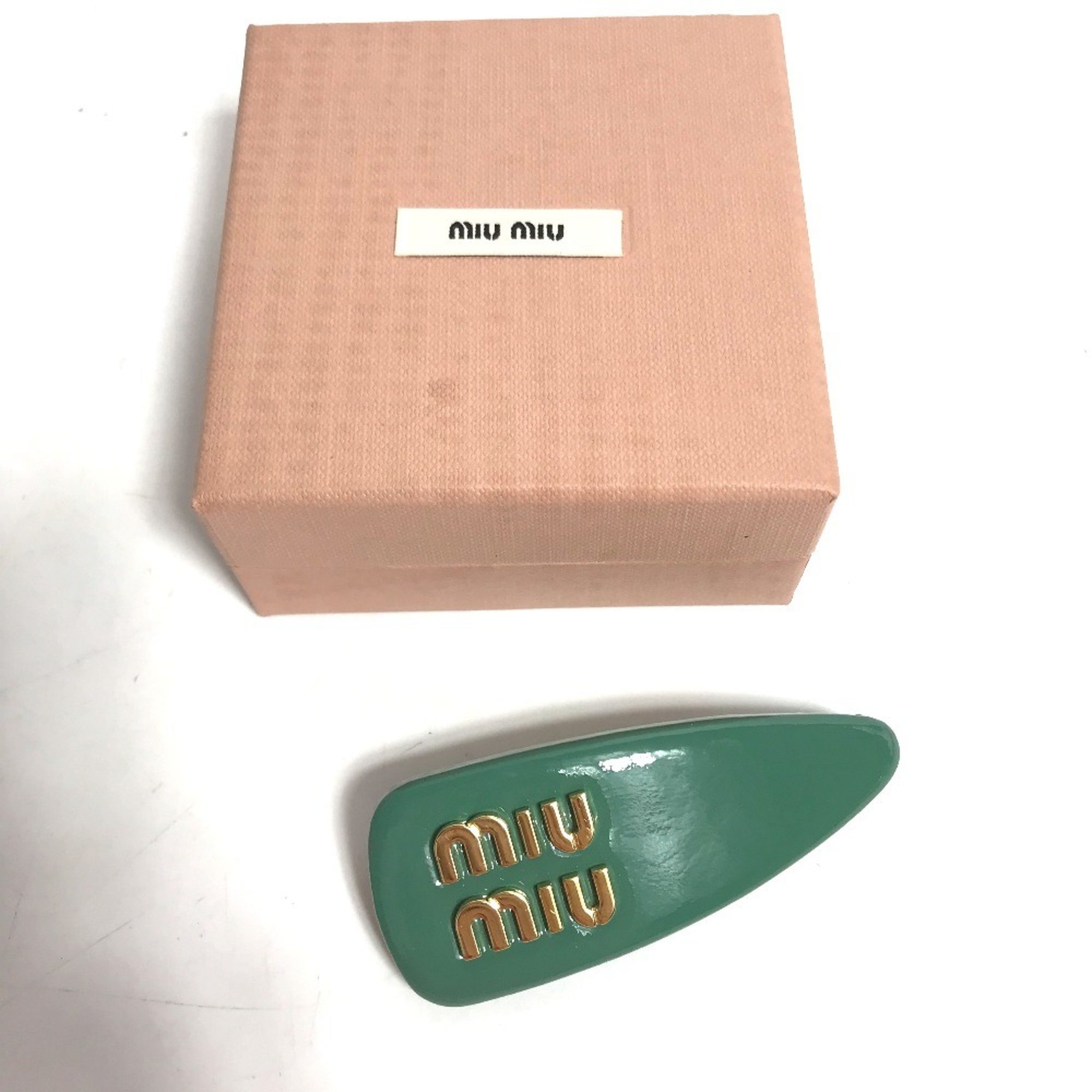 Miu Miu MIU 5IF092 Hair Clip Barrette Hairpin Patent Leather Women's Salvia Green