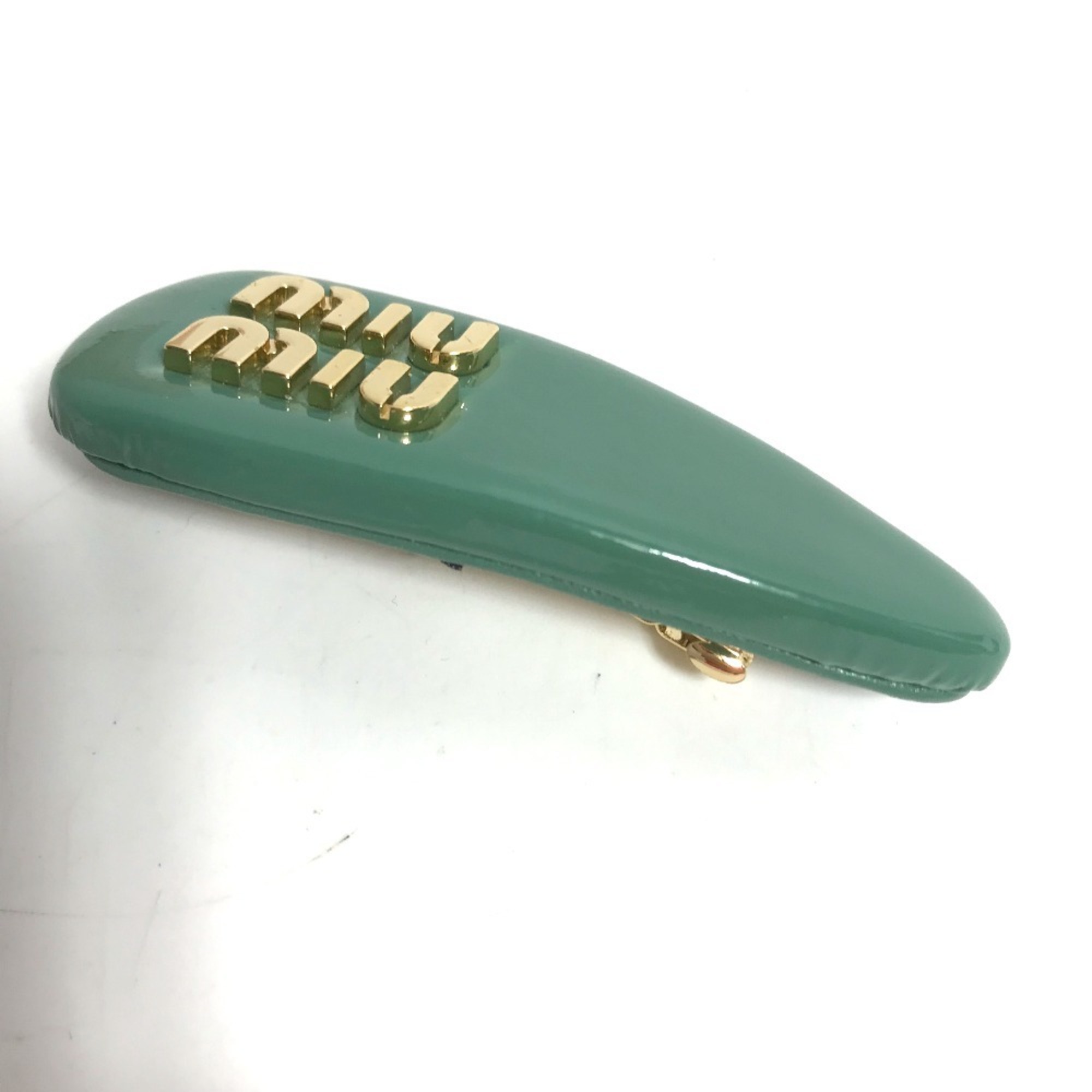 Miu Miu MIU 5IF092 Hair Clip Barrette Hairpin Patent Leather Women's Salvia Green