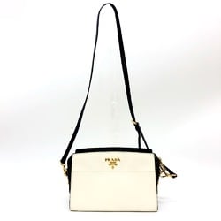 PRADA 1BH104 Bicolor Shoulder Bag Saffiano Leather Women's White Black