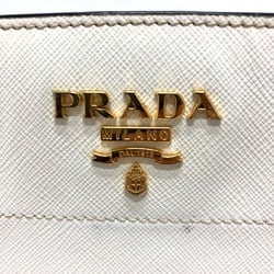 PRADA 1BH104 Bicolor Shoulder Bag Saffiano Leather Women's White Black