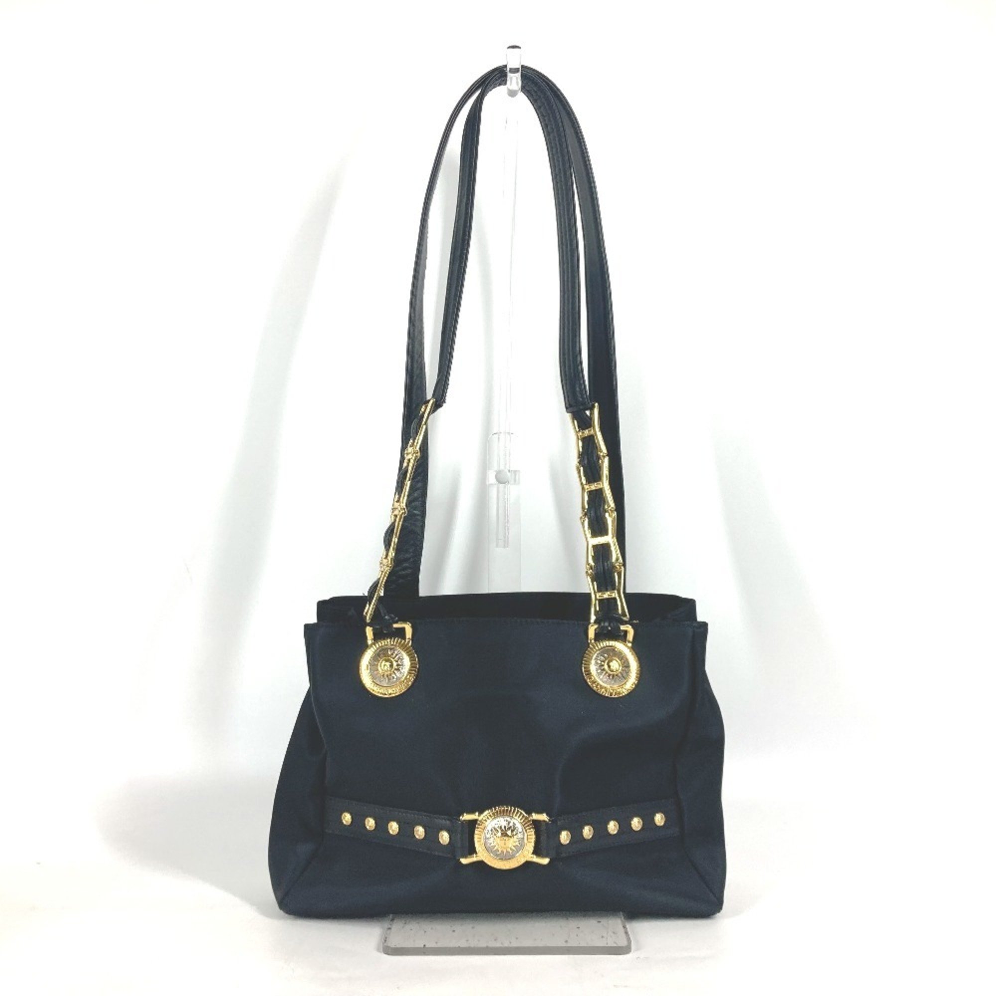 VERSACE Sunburst Chain Tote Bag Shoulder Nylon Women's Black