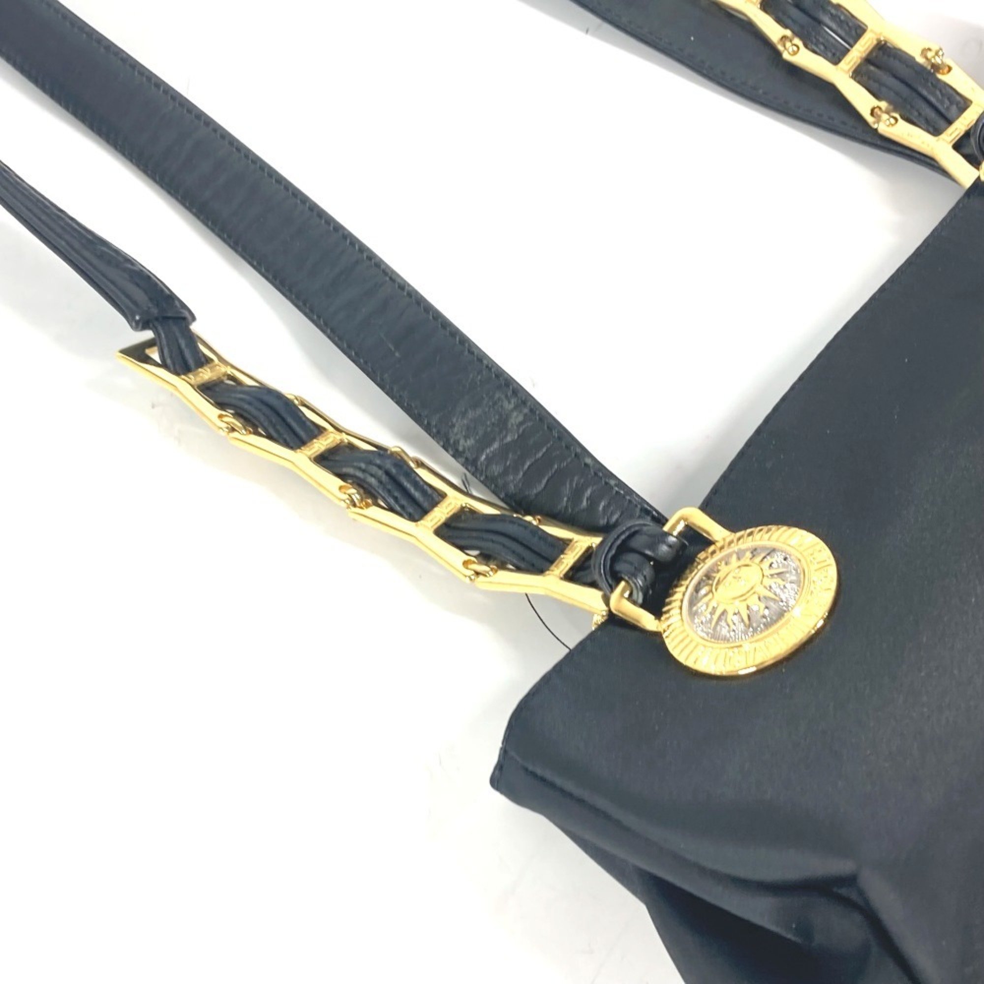 VERSACE Sunburst Chain Tote Bag Shoulder Nylon Women's Black