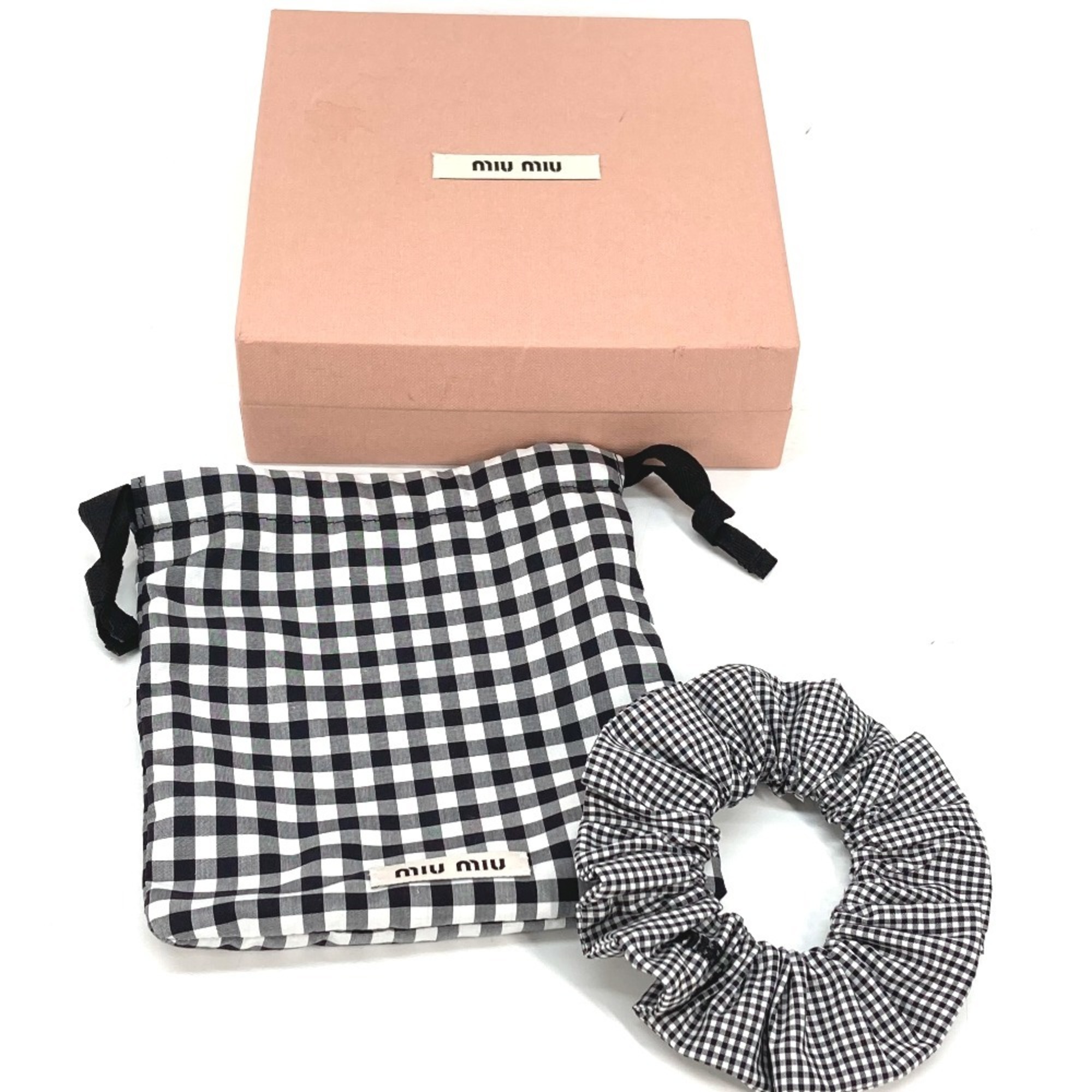 MIU Miu Hair Tie Check Scrunchie Cotton Women's Black