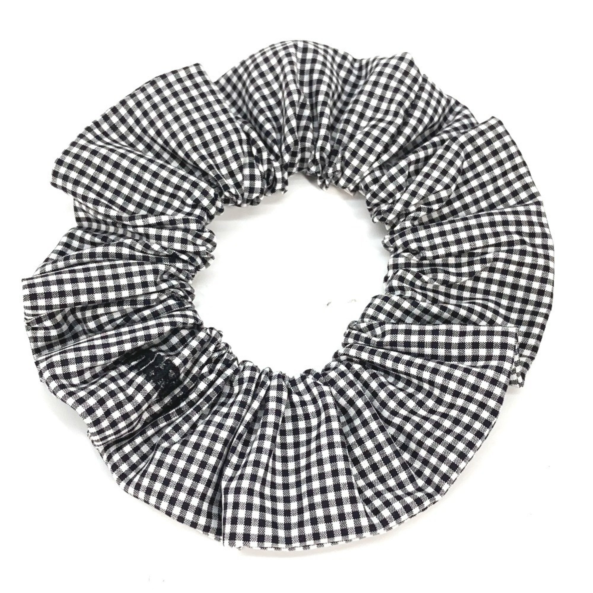 MIU Miu Hair Tie Check Scrunchie Cotton Women's Black