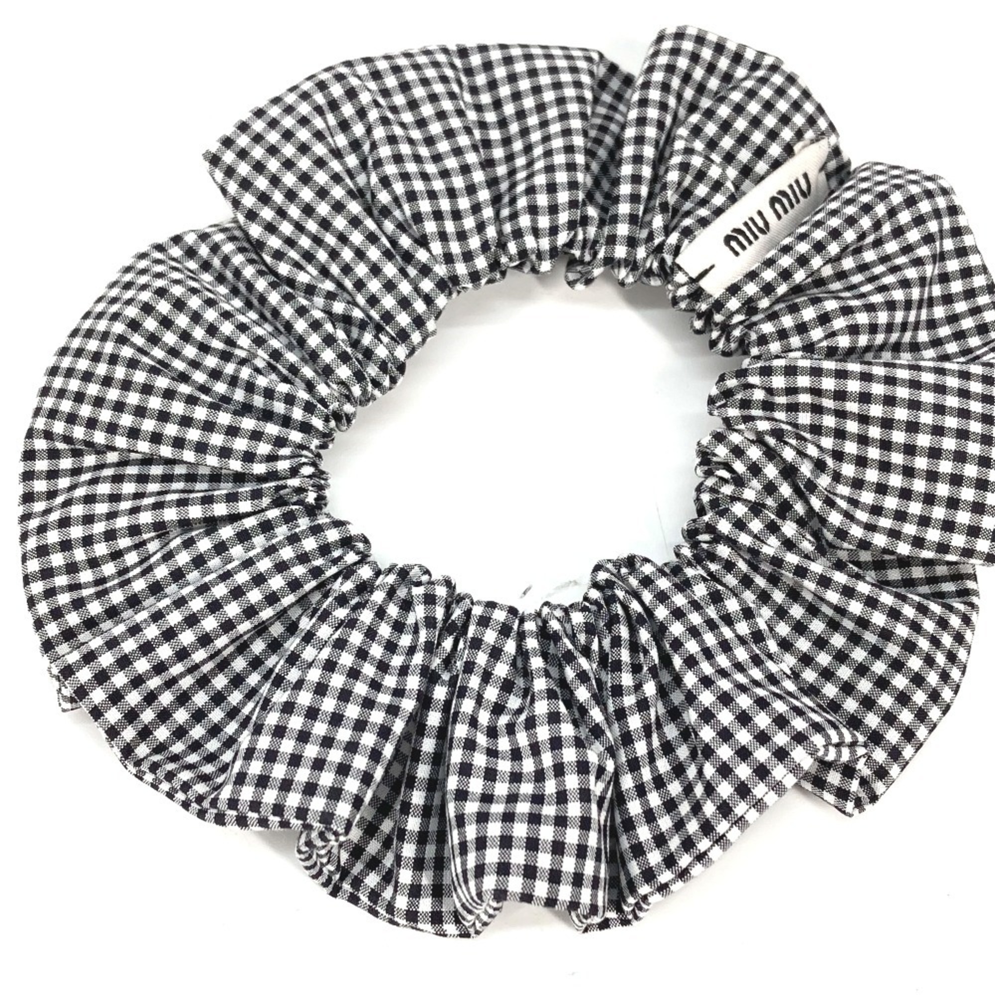 MIU Miu Hair Tie Check Scrunchie Cotton Women's Black