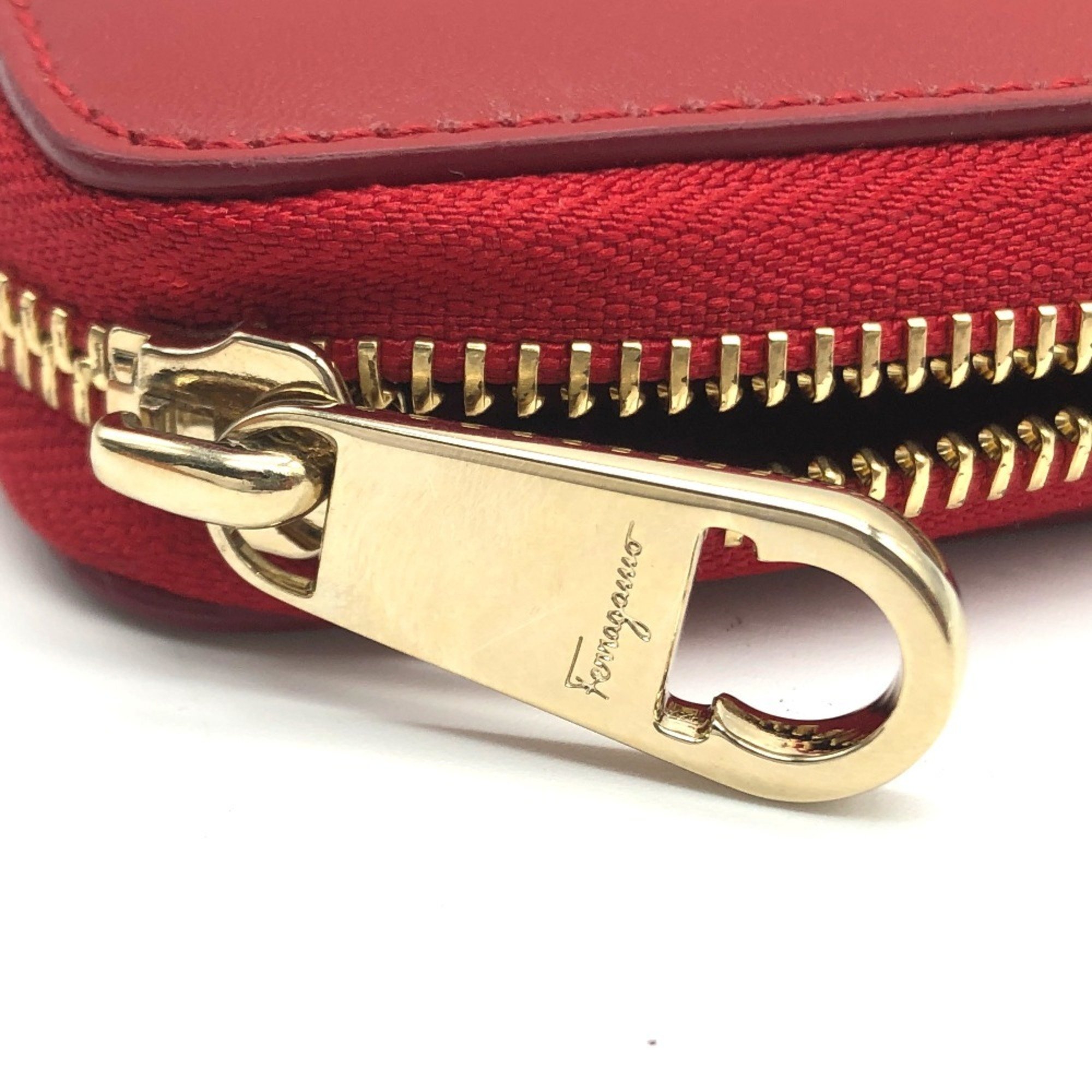 Salvatore Ferragamo Gancini Short Wallet Round Bi-fold Leather Women's Red x