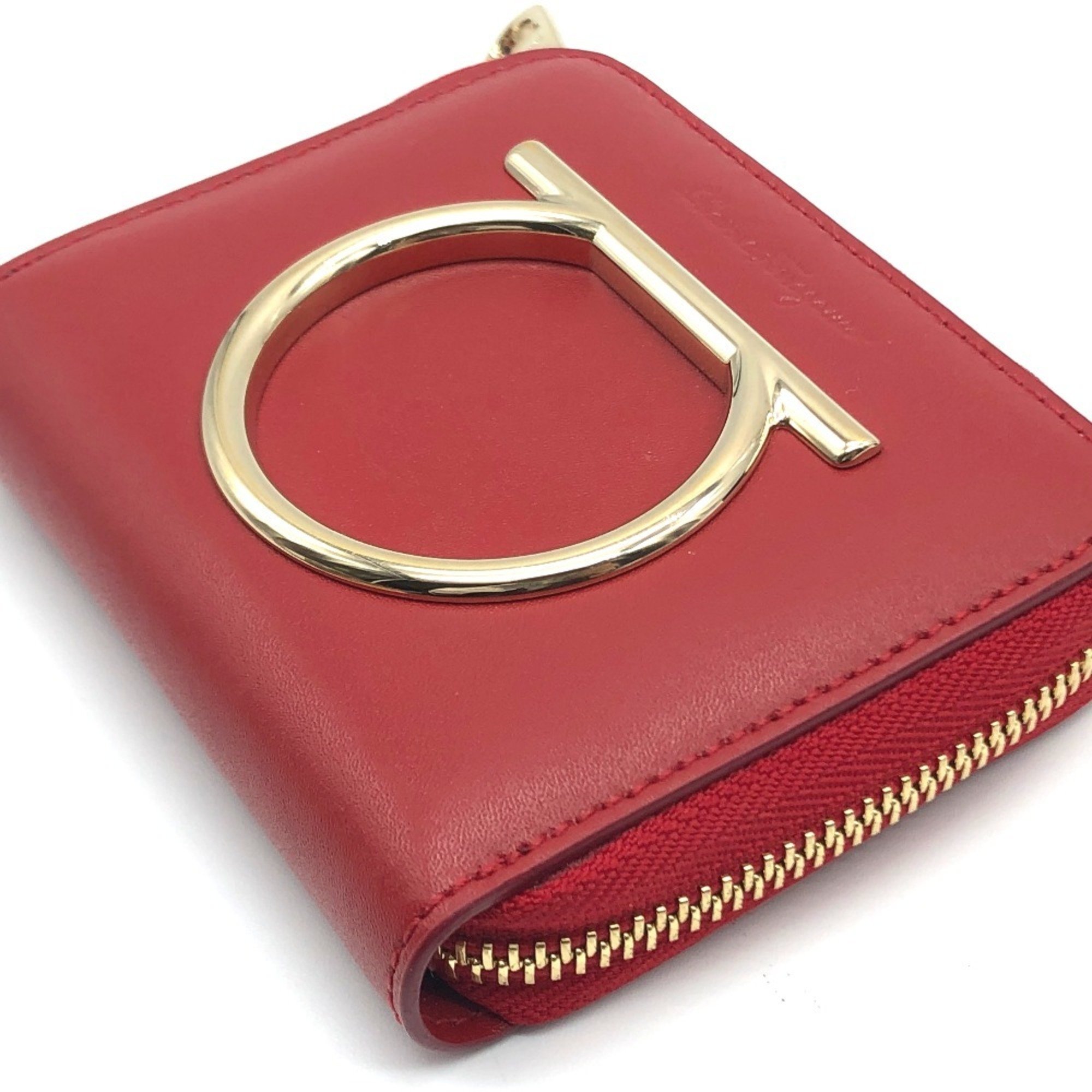 Salvatore Ferragamo Gancini Short Wallet Round Bi-fold Leather Women's Red x