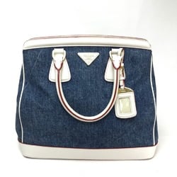 PRADA BN2441 Handbag Cotton Denim Leather Women's Blue