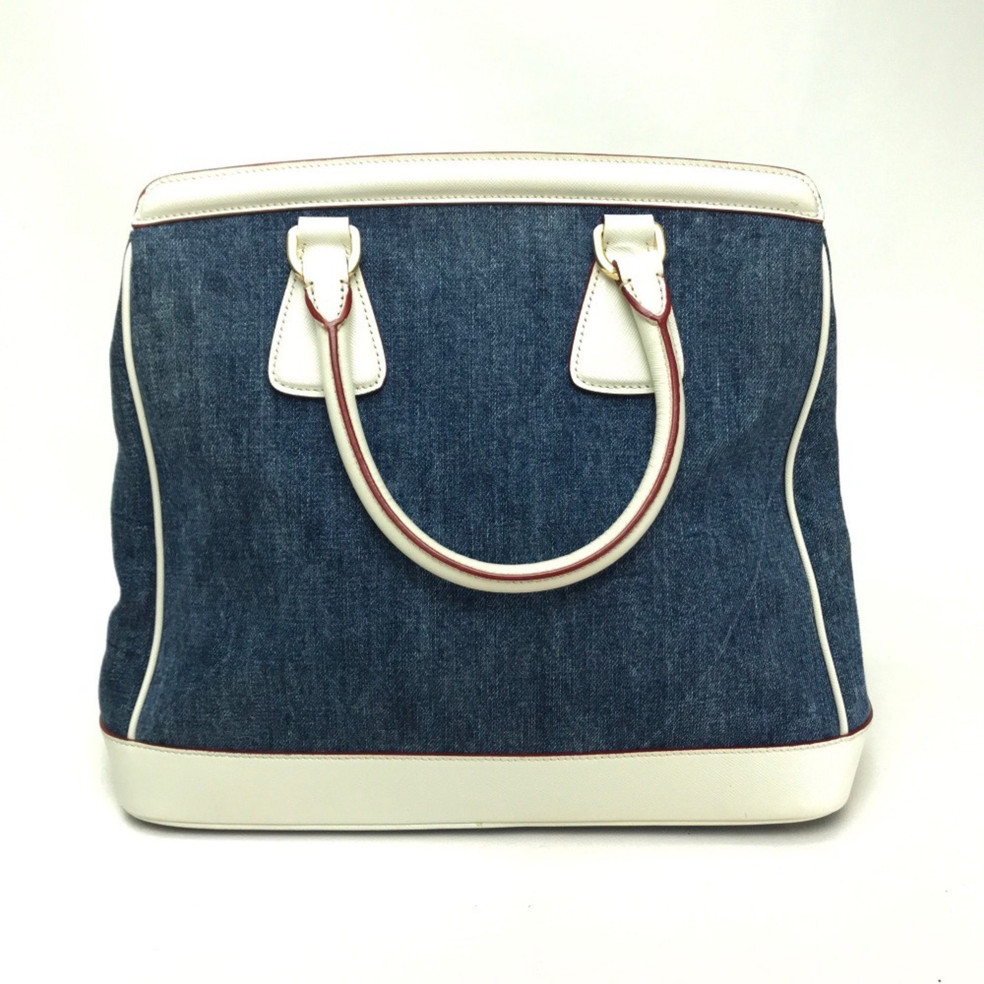 PRADA BN2441 Handbag Cotton Denim Leather Women's Blue