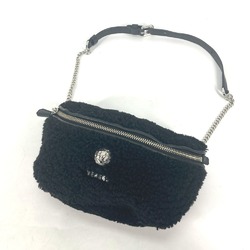 VERSUS Belt Bag Lion Boa Chain Cross Body Fur Leather Women's Black