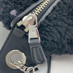 VERSUS Belt Bag Lion Boa Chain Cross Body Fur Leather Women's Black