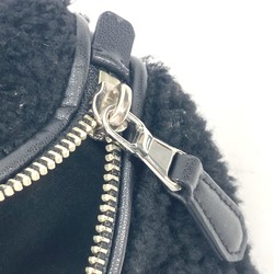 VERSUS Belt Bag Lion Boa Chain Cross Body Fur Leather Women's Black