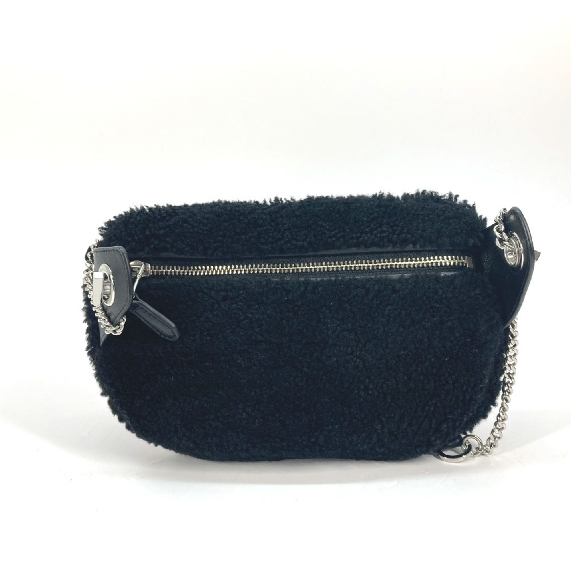 VERSUS Belt Bag Lion Boa Chain Cross Body Fur Leather Women's Black