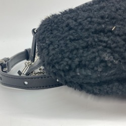 VERSUS Belt Bag Lion Boa Chain Cross Body Fur Leather Women's Black